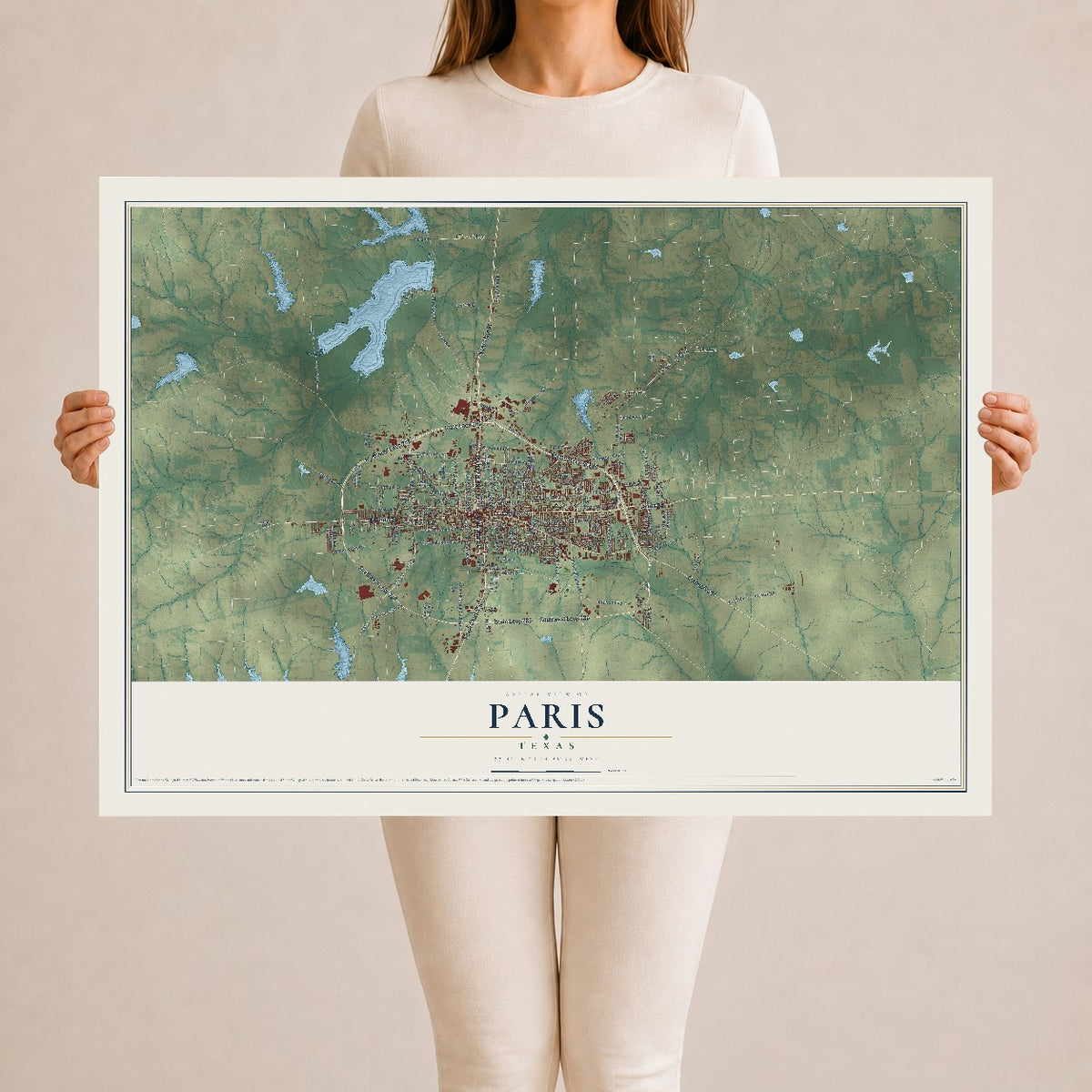 Map of Paris, Texas, 24 x 36 inch unframed archival matte print