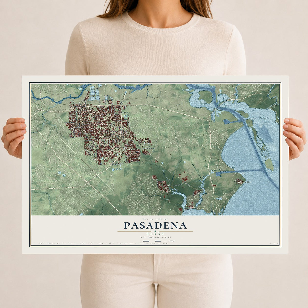 Map of Pasadena, Texas, 12 x 18 inch unframed archival matte print