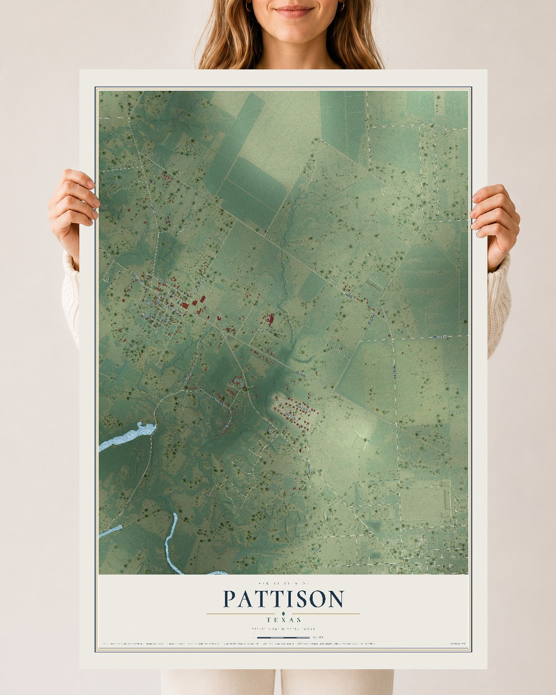 Map of Pattison, Texas, 24 x 36 inch unframed archival matte print