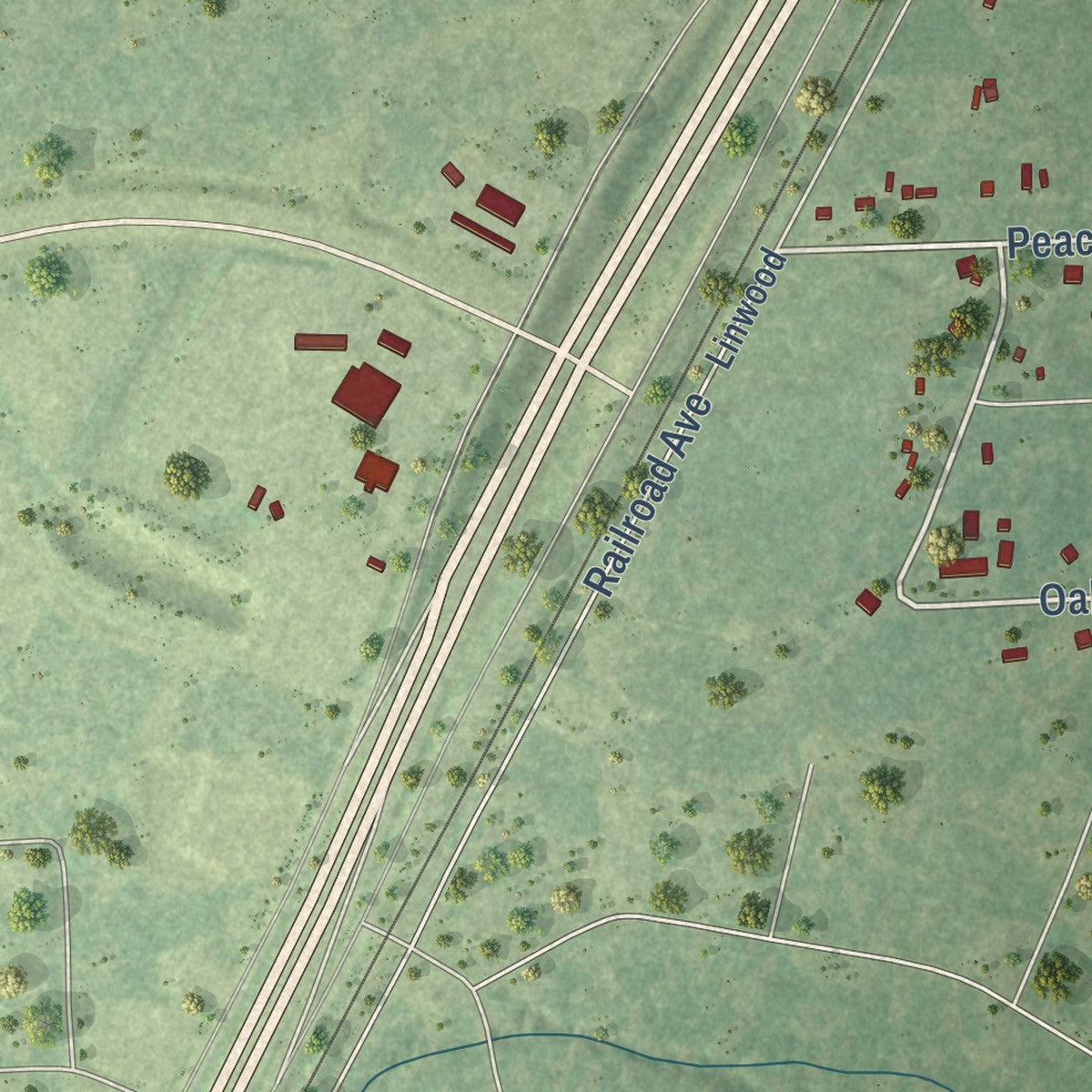 Second close-up of the map of Patton Village, Texas print showing more streets and buildings