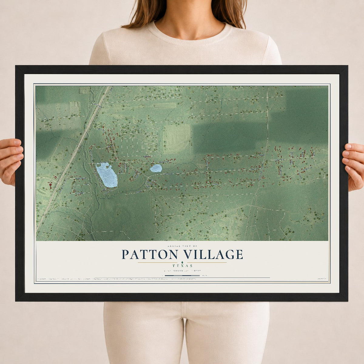 Map of Patton Village, Texas, 18 x 24 inch print in a black wood frame