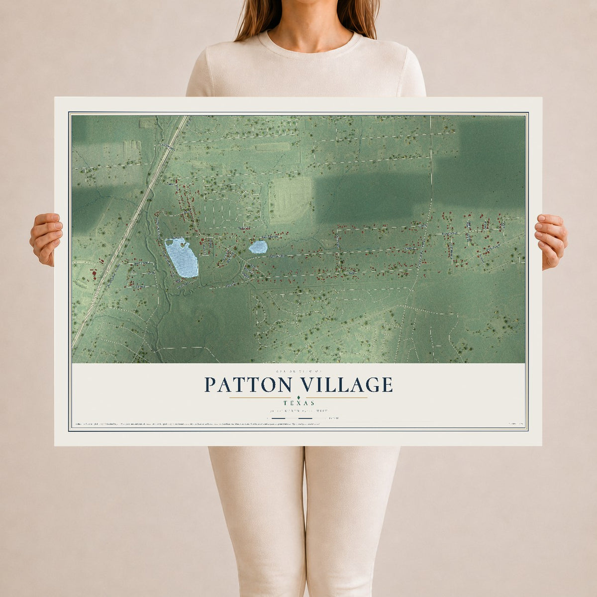 Map of Patton Village, Texas, 24 x 36 inch unframed archival matte print