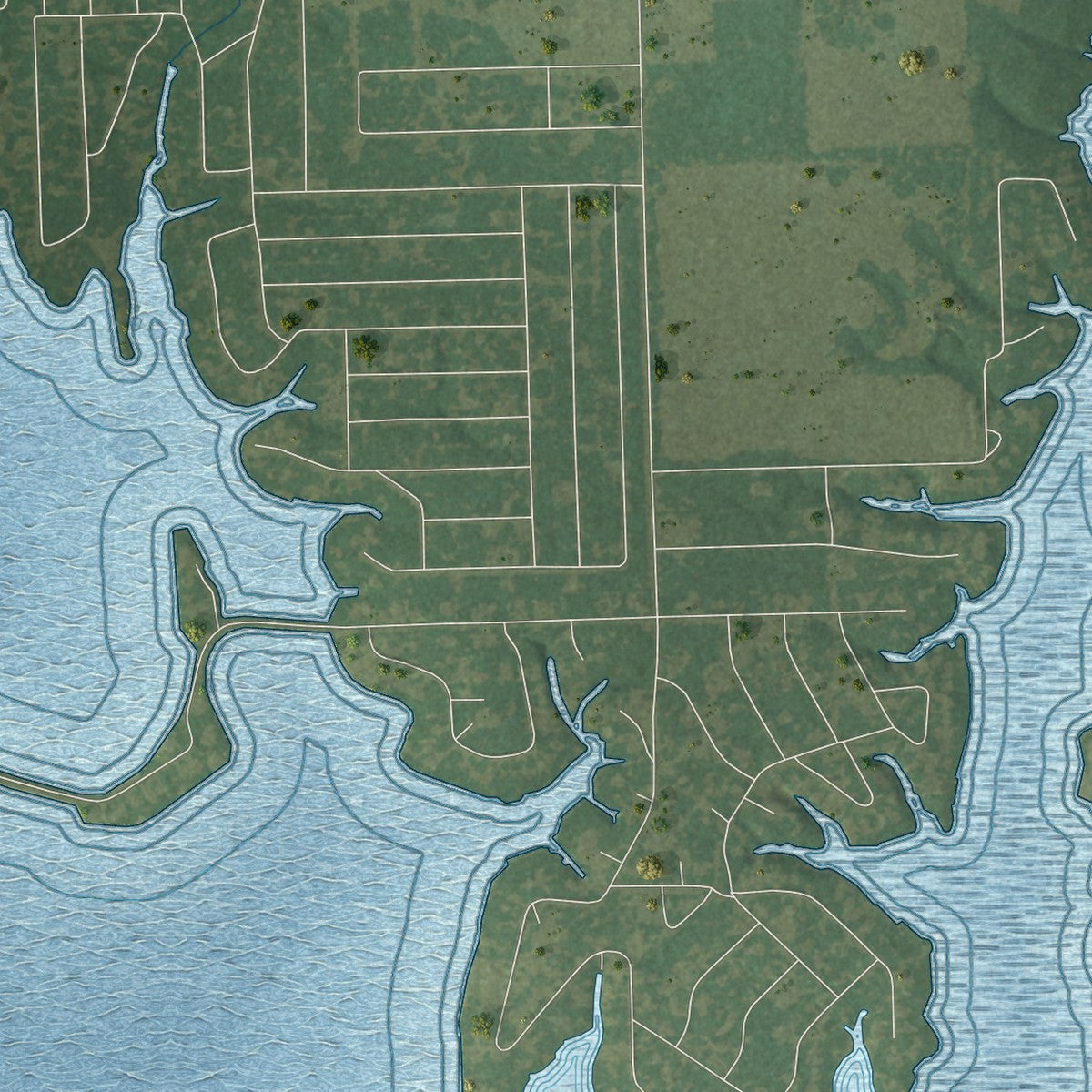Close-up of the map of Payne Springs, Texas print showing street and building detail
