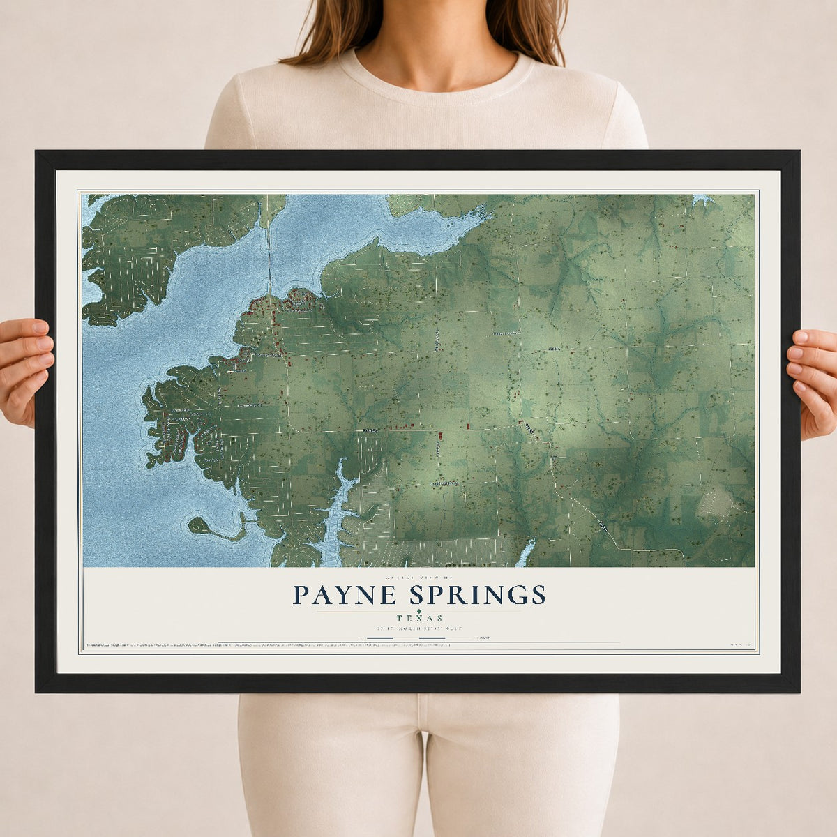 Map of Payne Springs, Texas, 18 x 24 inch print in a black wood frame
