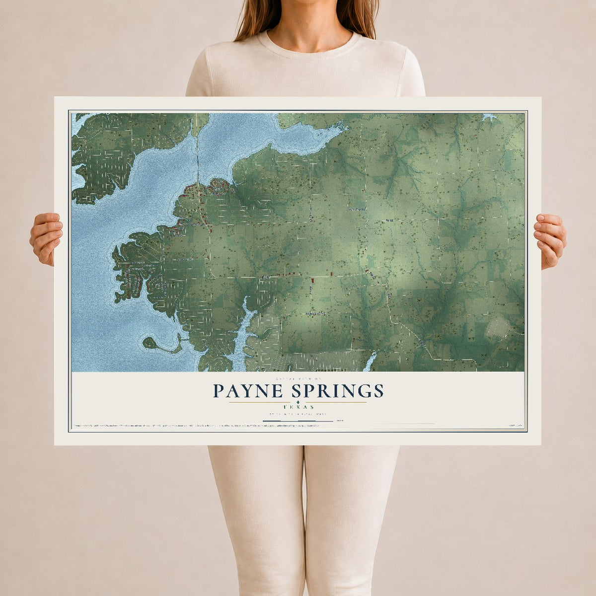 Map of Payne Springs, Texas, 24 x 36 inch unframed archival matte print