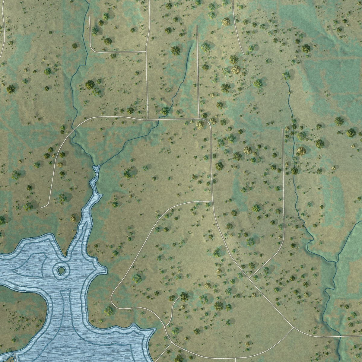 Close-up of the map of Peaster, Texas print showing street and building detail