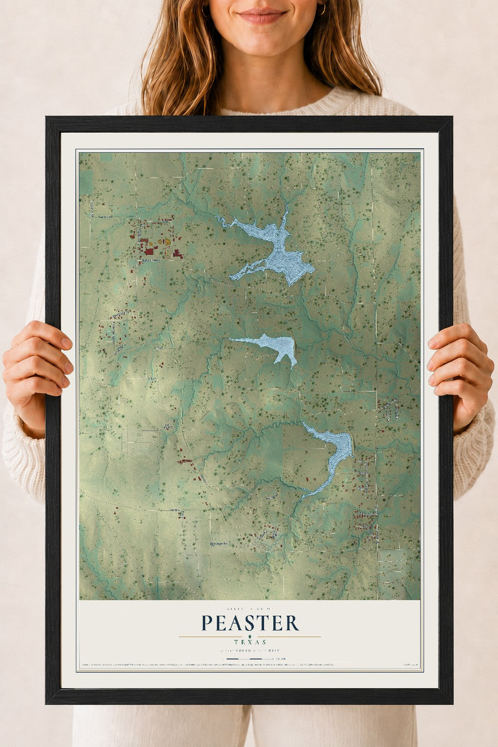 Map of Peaster, Texas, 18 x 24 inch print in a black wood frame