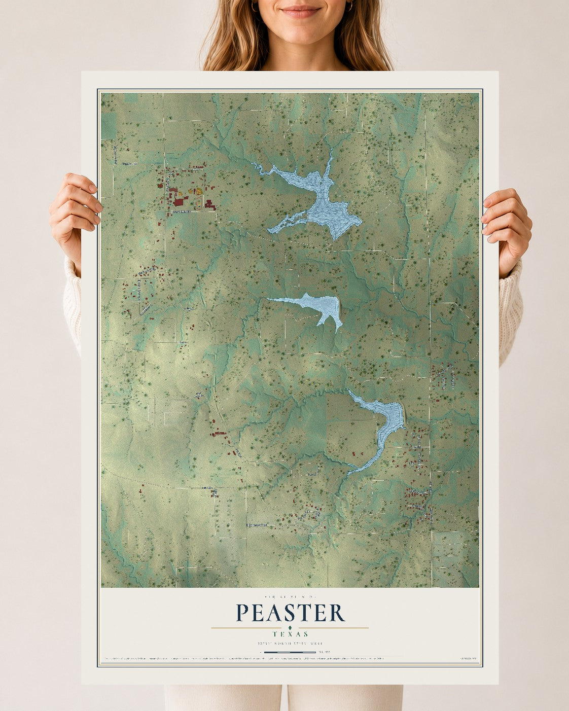 Map of Peaster, Texas, 24 x 36 inch unframed archival matte print