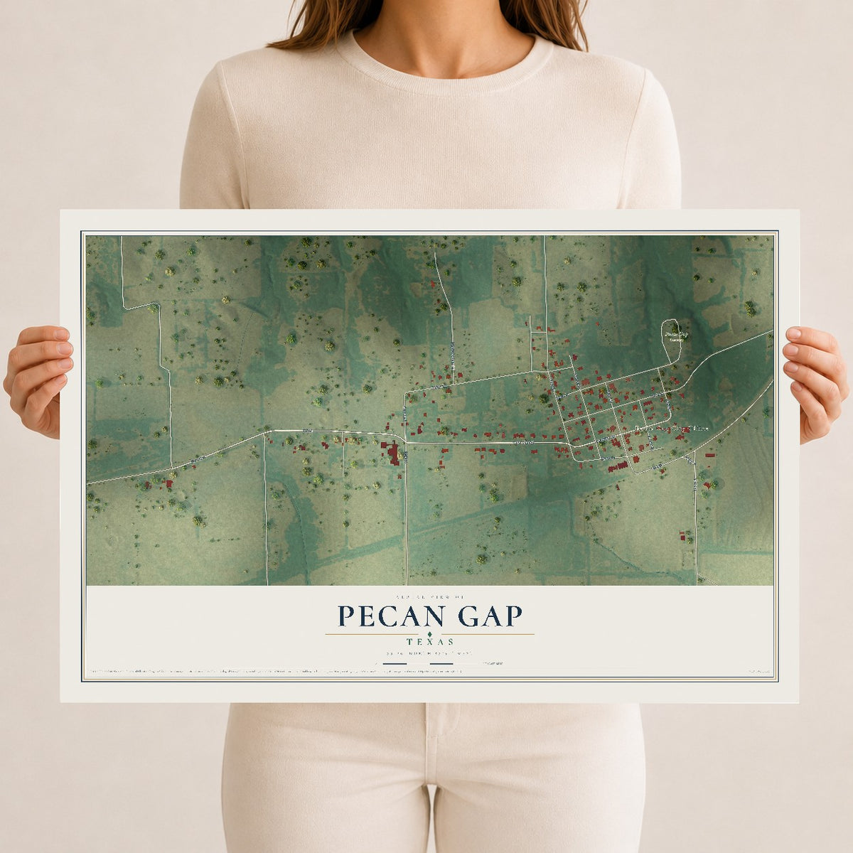 Map of Pecan Gap, Texas, 12 x 18 inch unframed archival matte print