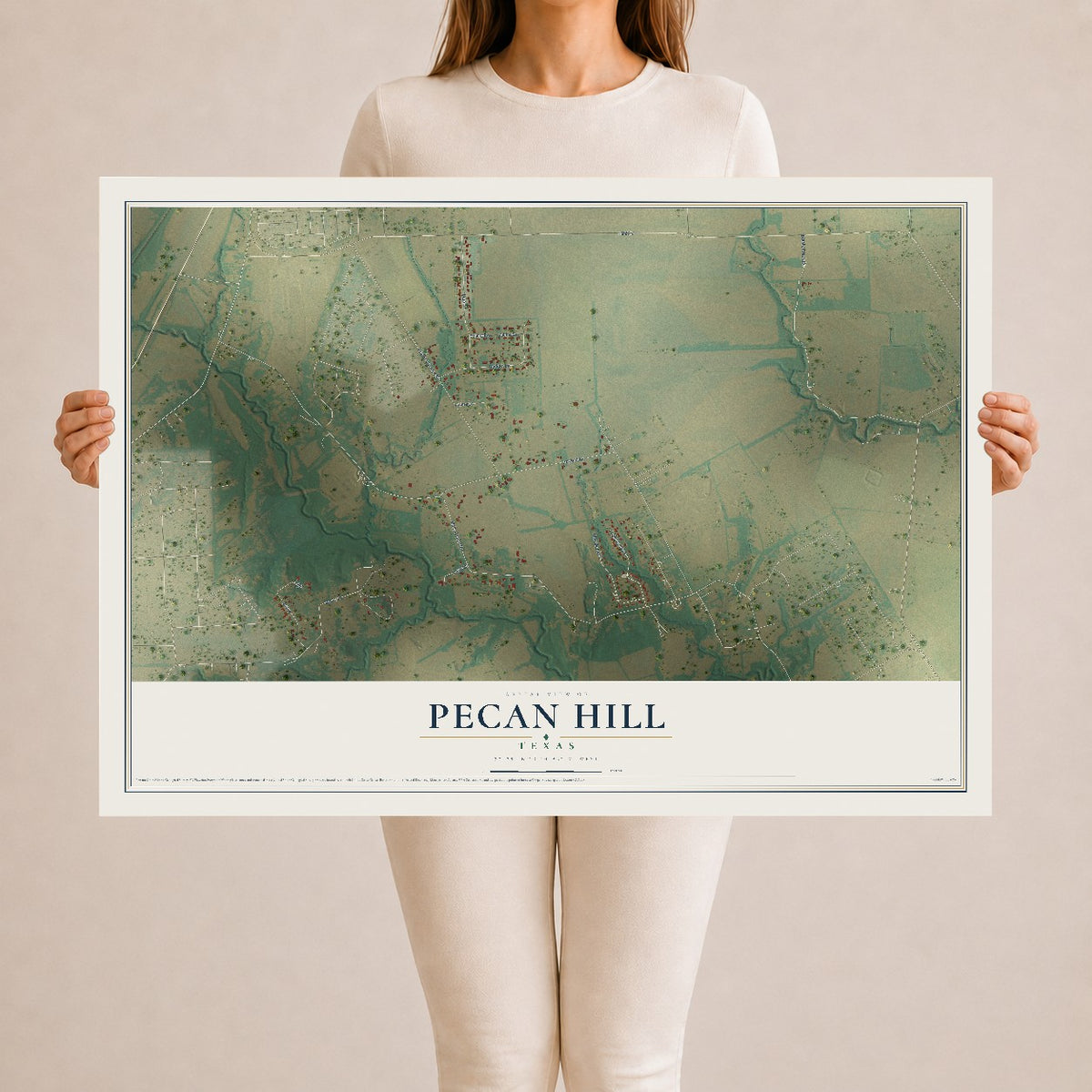 Map of Pecan Hill, Texas, 24 x 36 inch unframed archival matte print