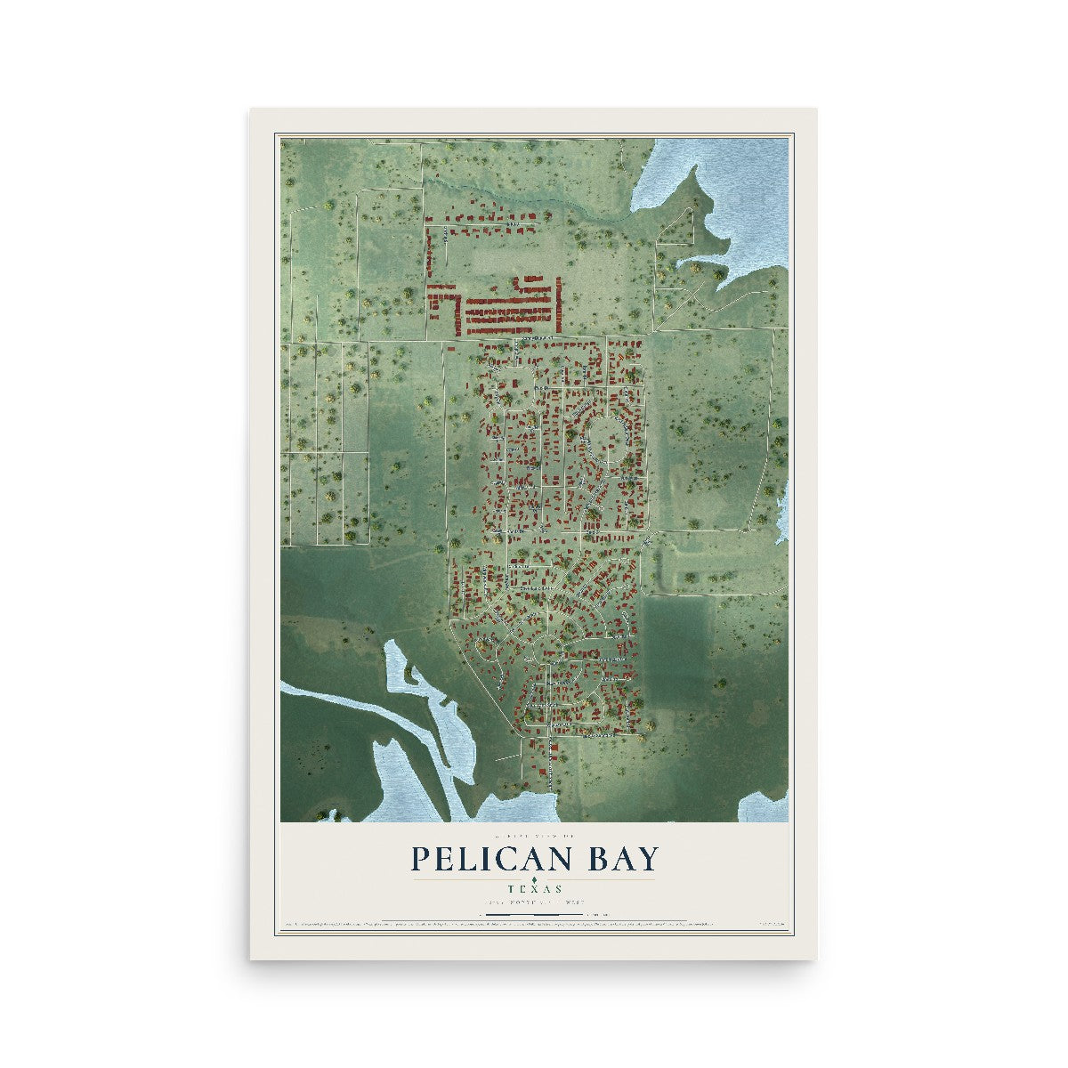 Map of Pelican Bay, Texas, 12 x 18 inch unframed archival matte print