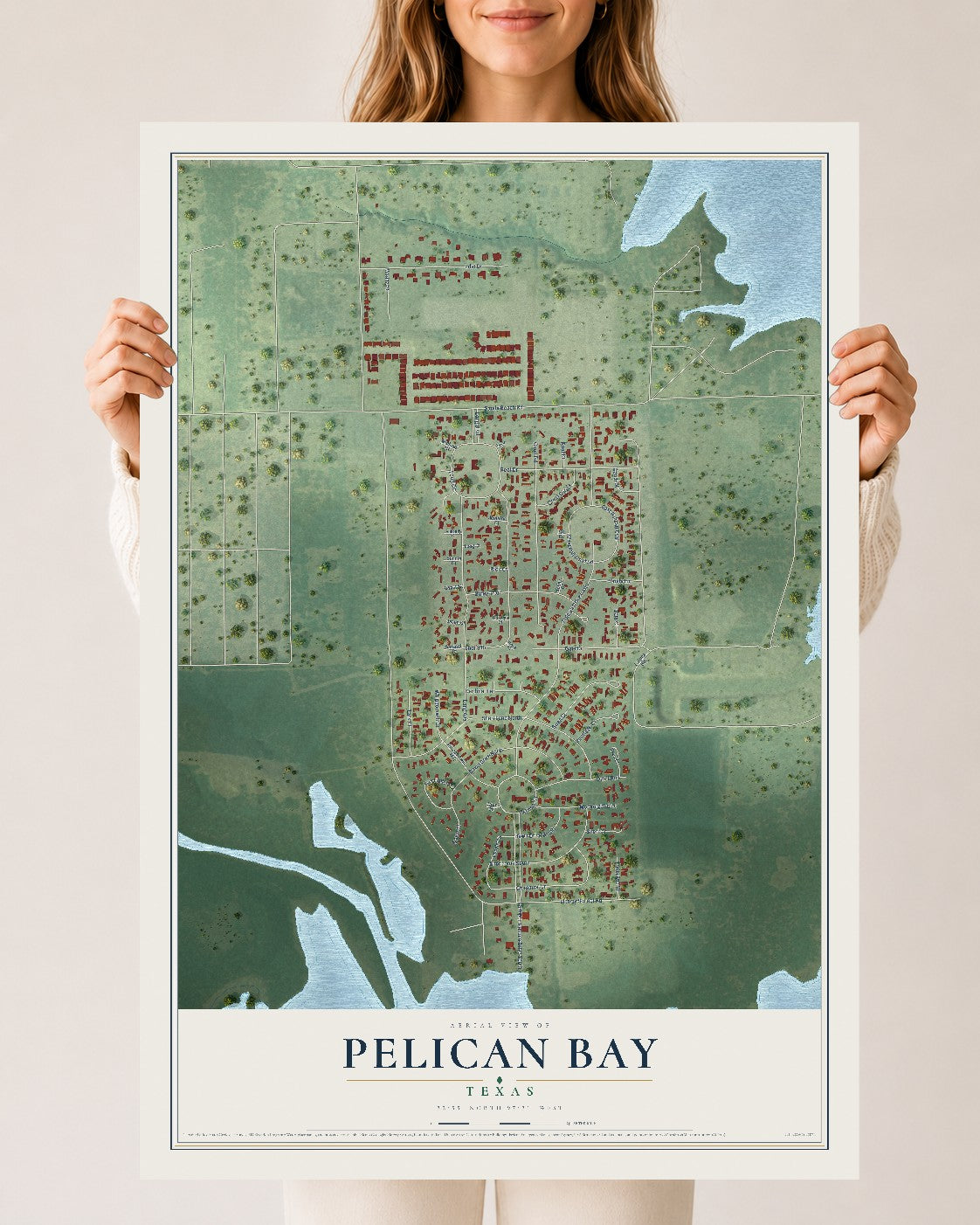 Map of Pelican Bay, Texas, 24 x 36 inch unframed archival matte print