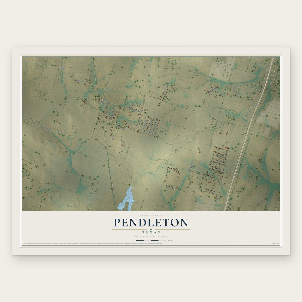 Pendleton, Texas map print, the full design