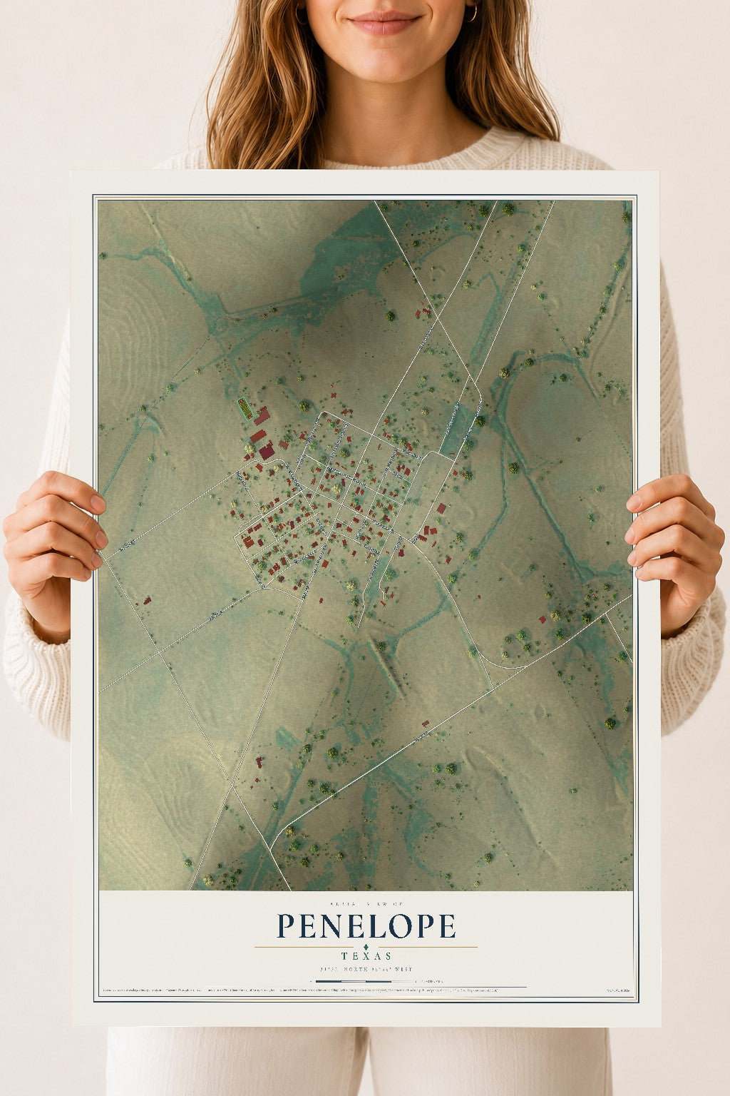 Map of Penelope, Texas, 18 x 24 inch unframed archival matte print