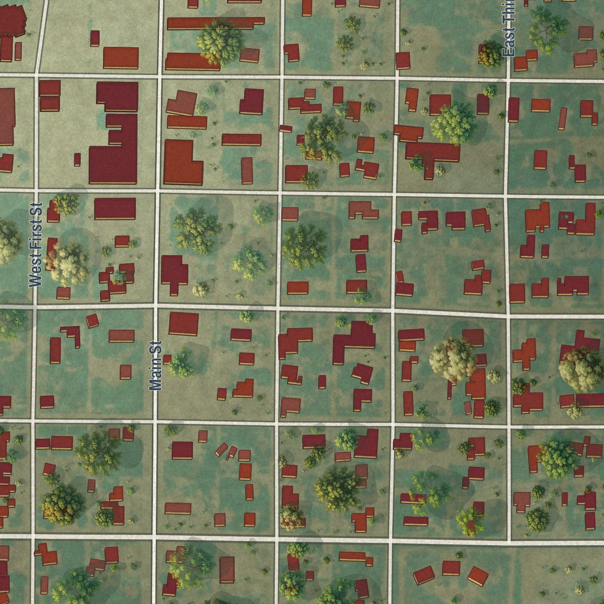 Close-up of the map of Petersburg, Texas print showing street and building detail