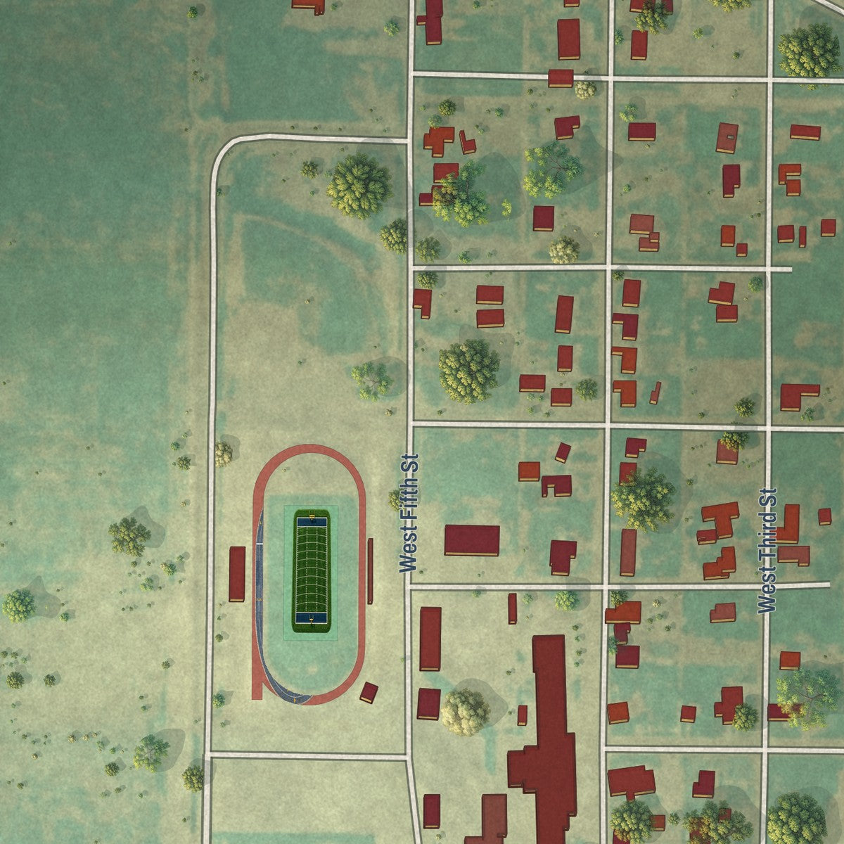 Second close-up of the map of Petersburg, Texas print showing more streets and buildings