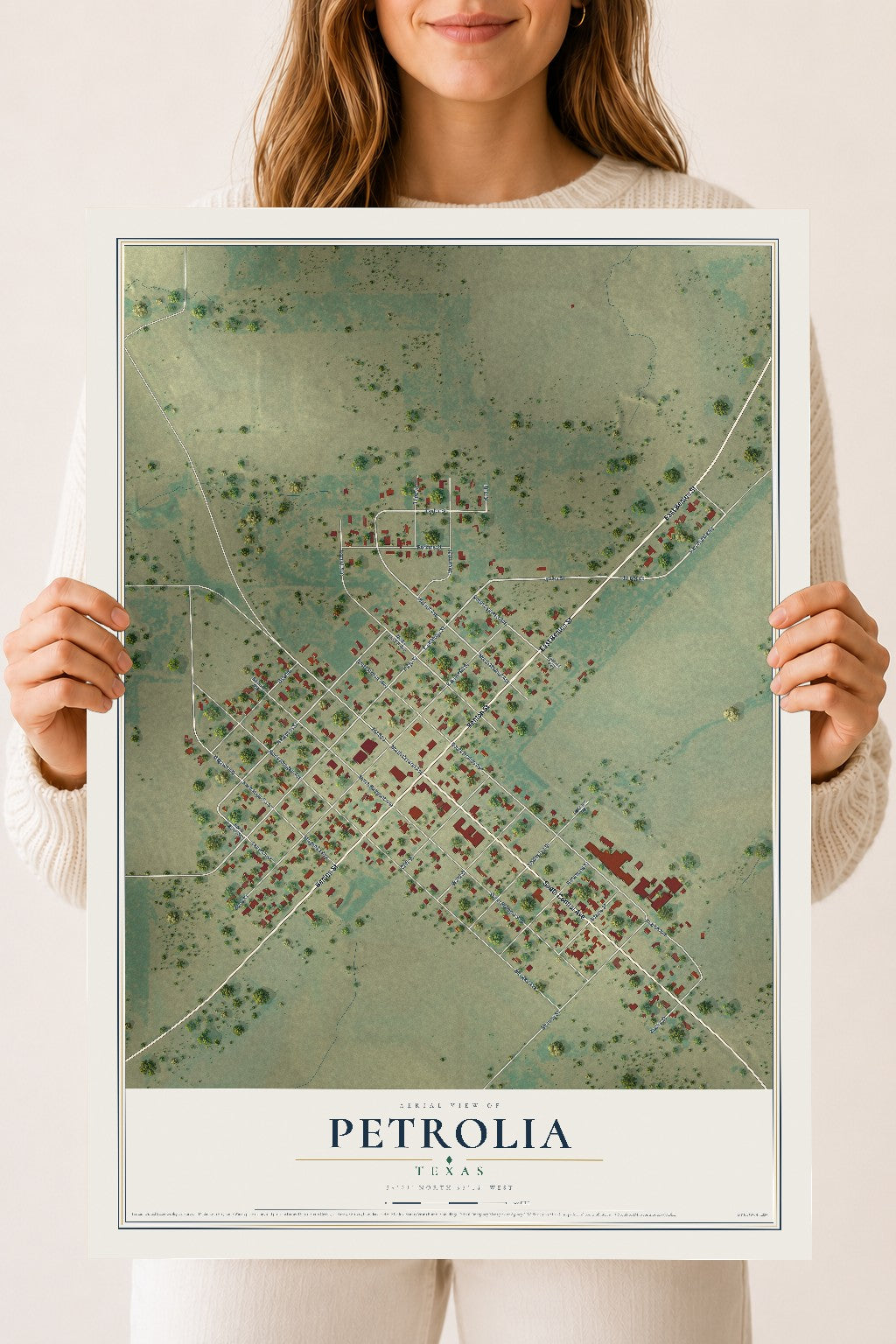 Map of Petrolia, Texas, 18 x 24 inch unframed archival matte print