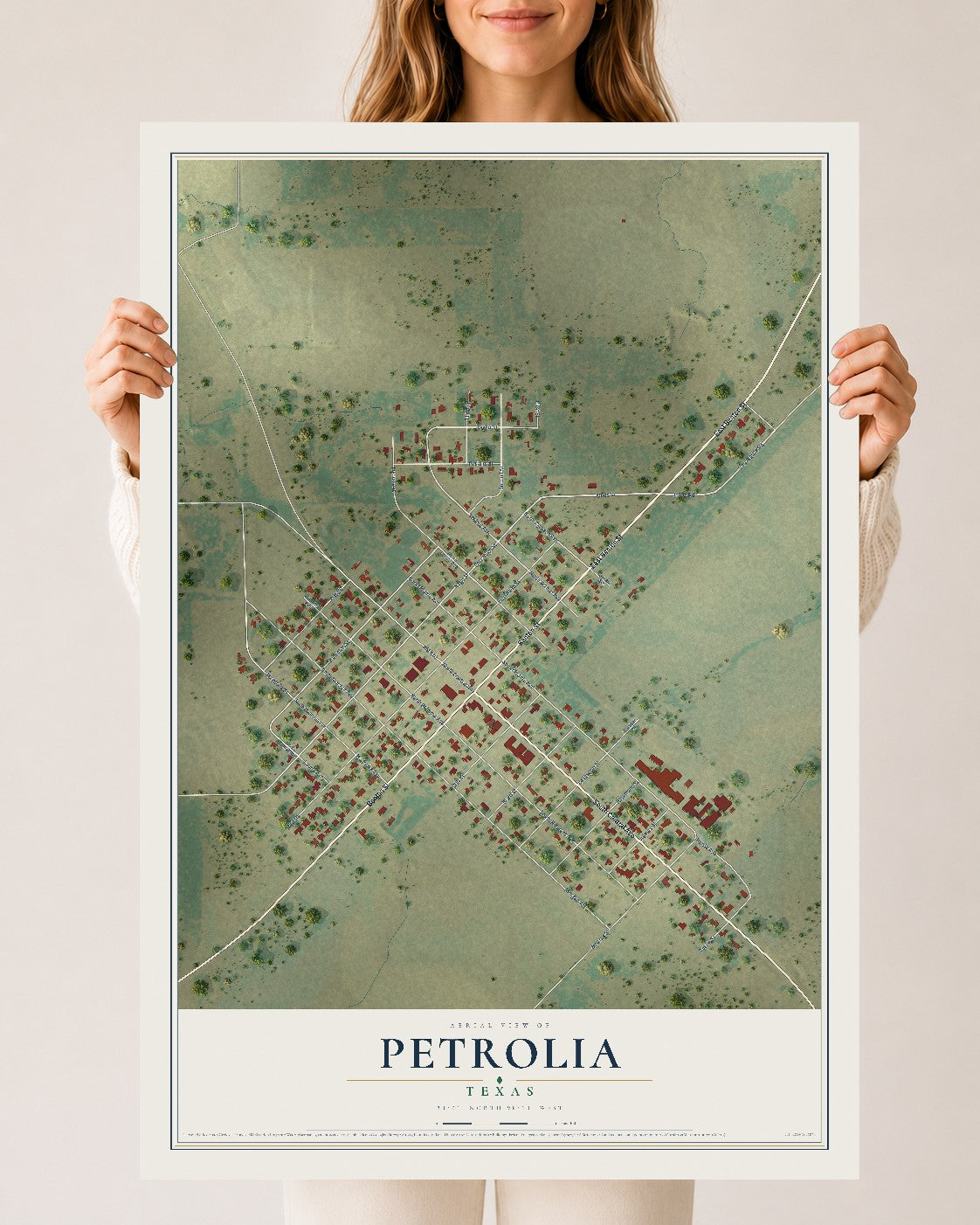 Map of Petrolia, Texas, 24 x 36 inch unframed archival matte print