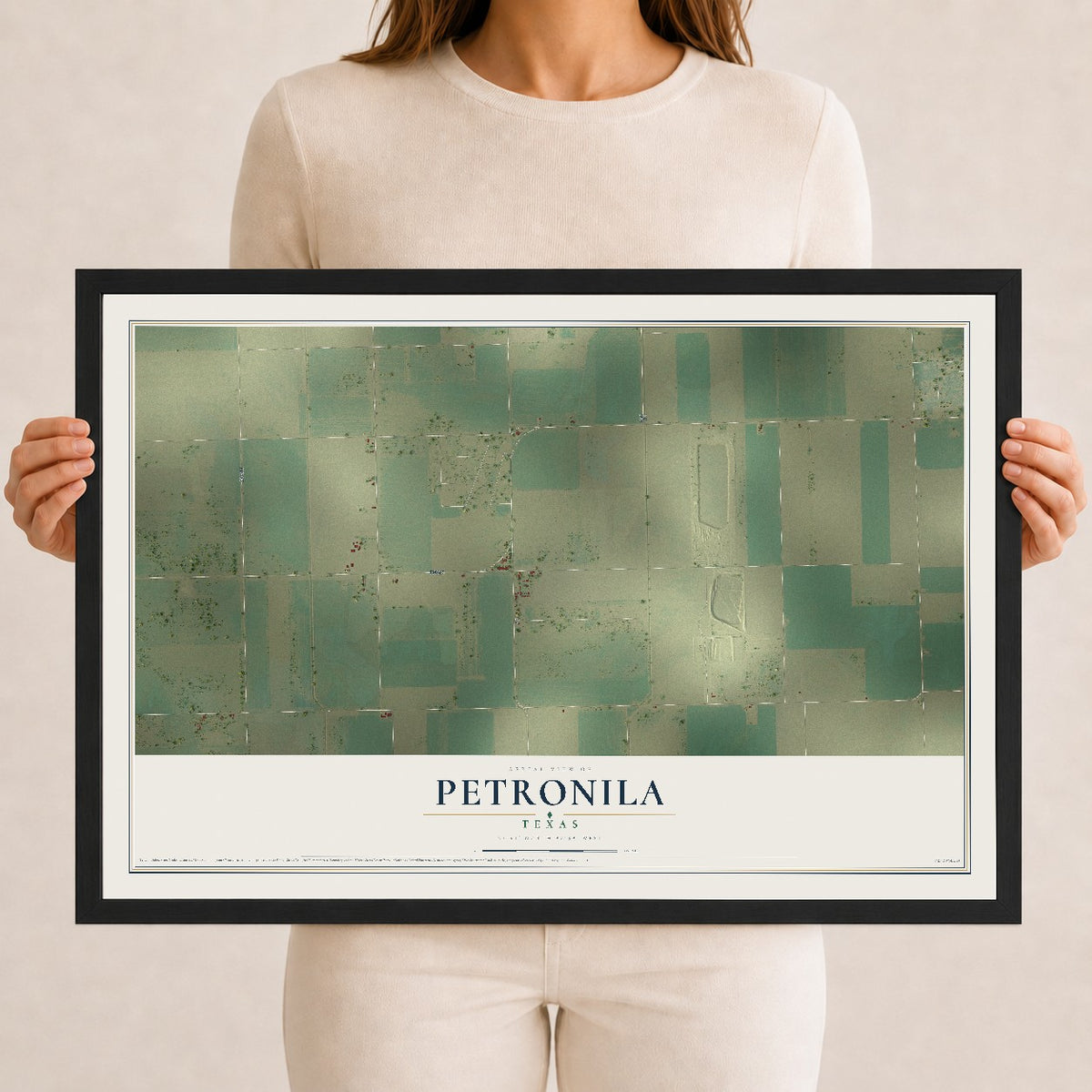Map of Petronila, Texas, 12 x 18 inch print in a black wood frame