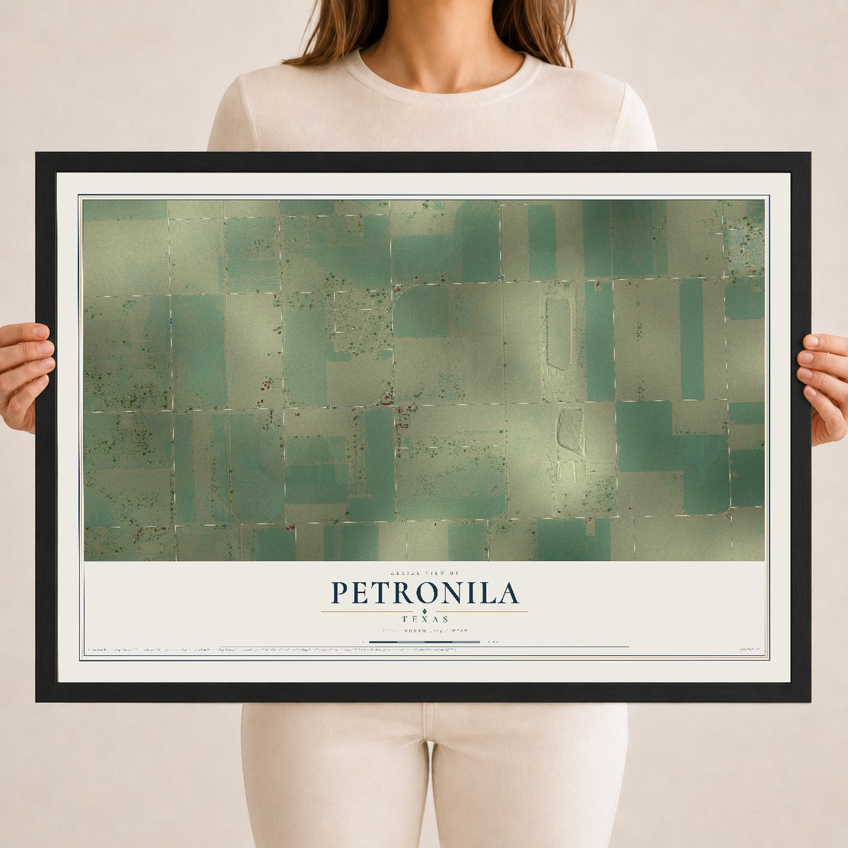 Map of Petronila, Texas, 18 x 24 inch print in a black wood frame