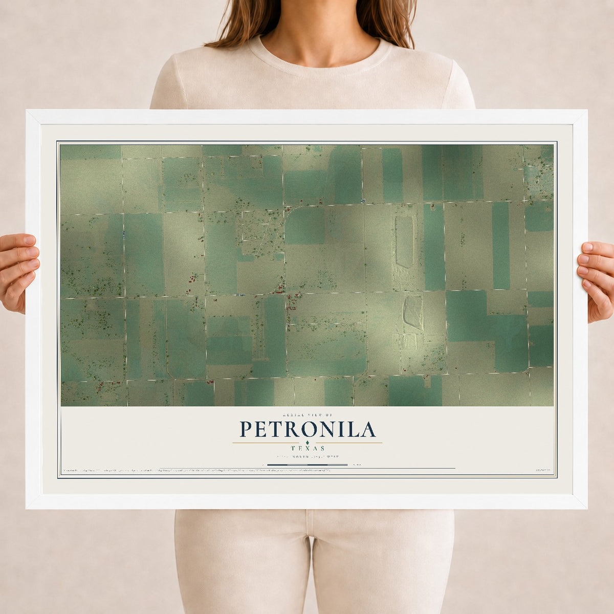 Map of Petronila, Texas, 18 x 24 inch print in a white wood frame