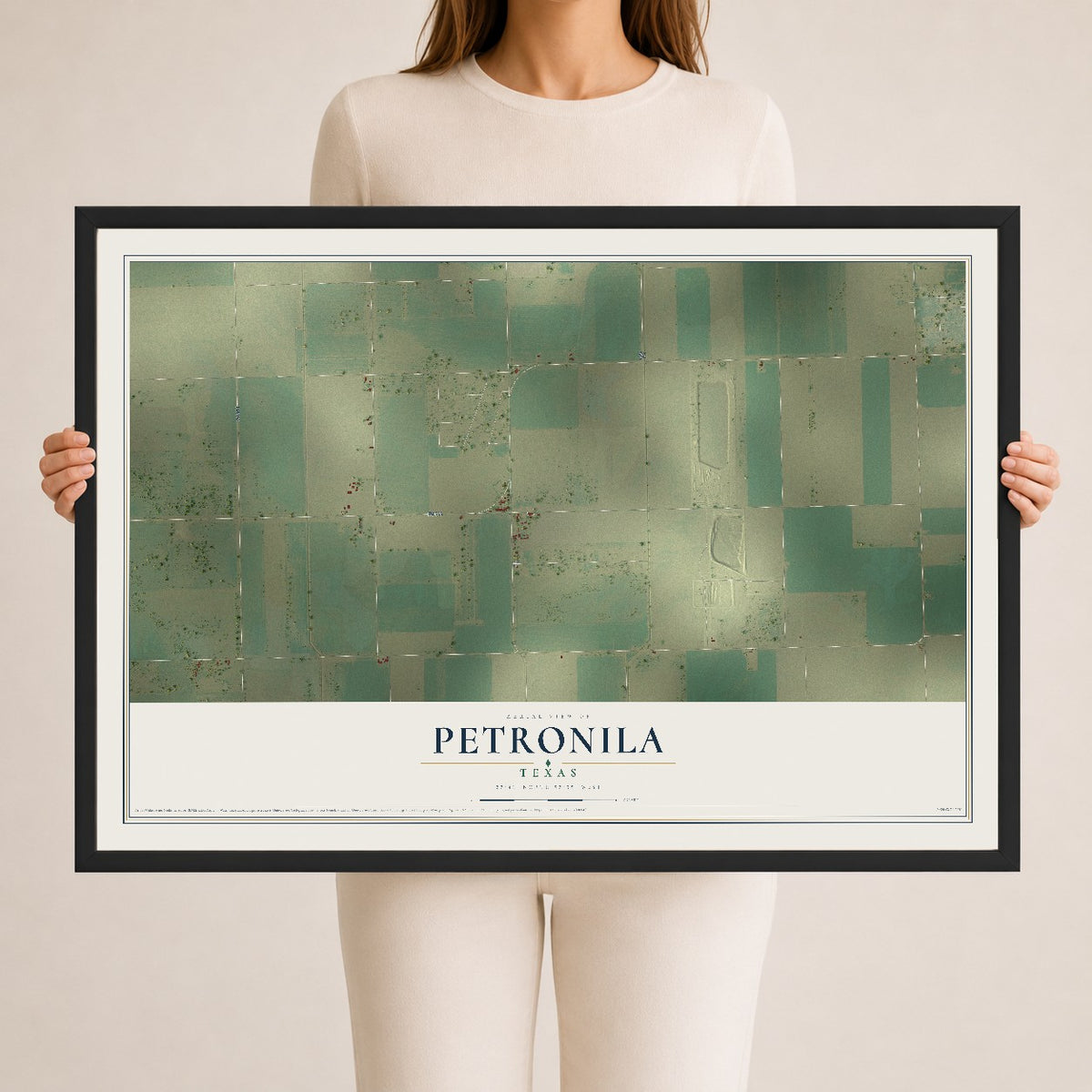 Map of Petronila, Texas, 24 x 36 inch print in a black wood frame