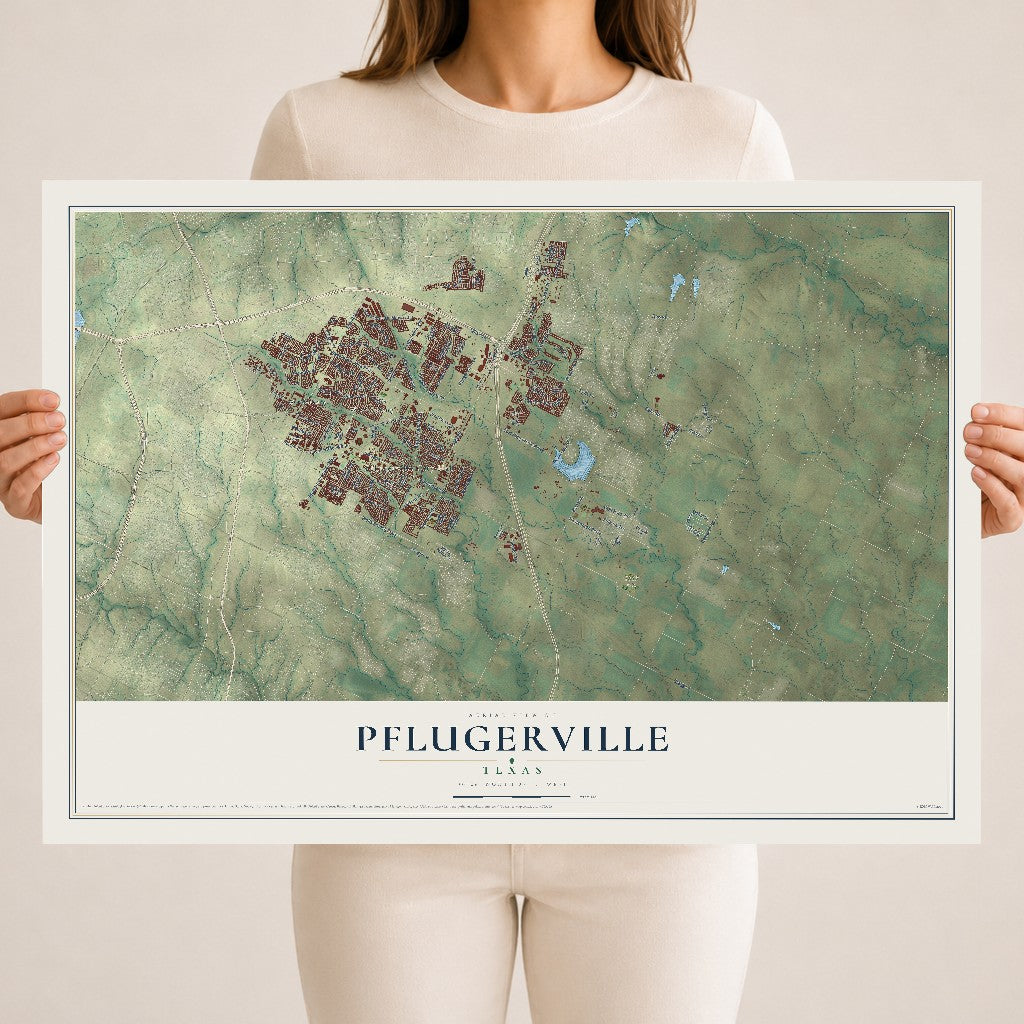Map of Pflugerville, Texas, 18 x 24 inch unframed archival matte print