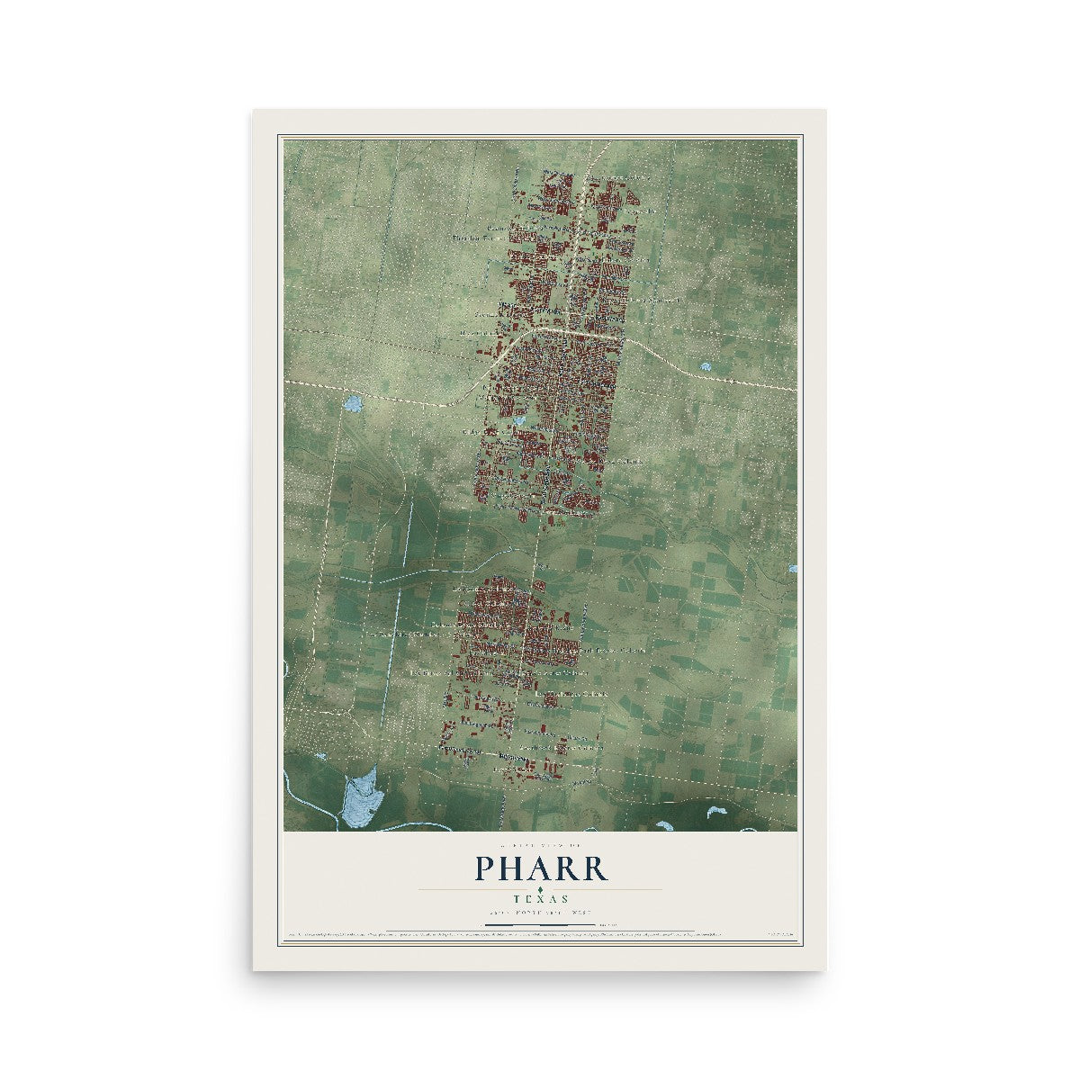 Map of Pharr, Texas, 12 x 18 inch unframed archival matte print