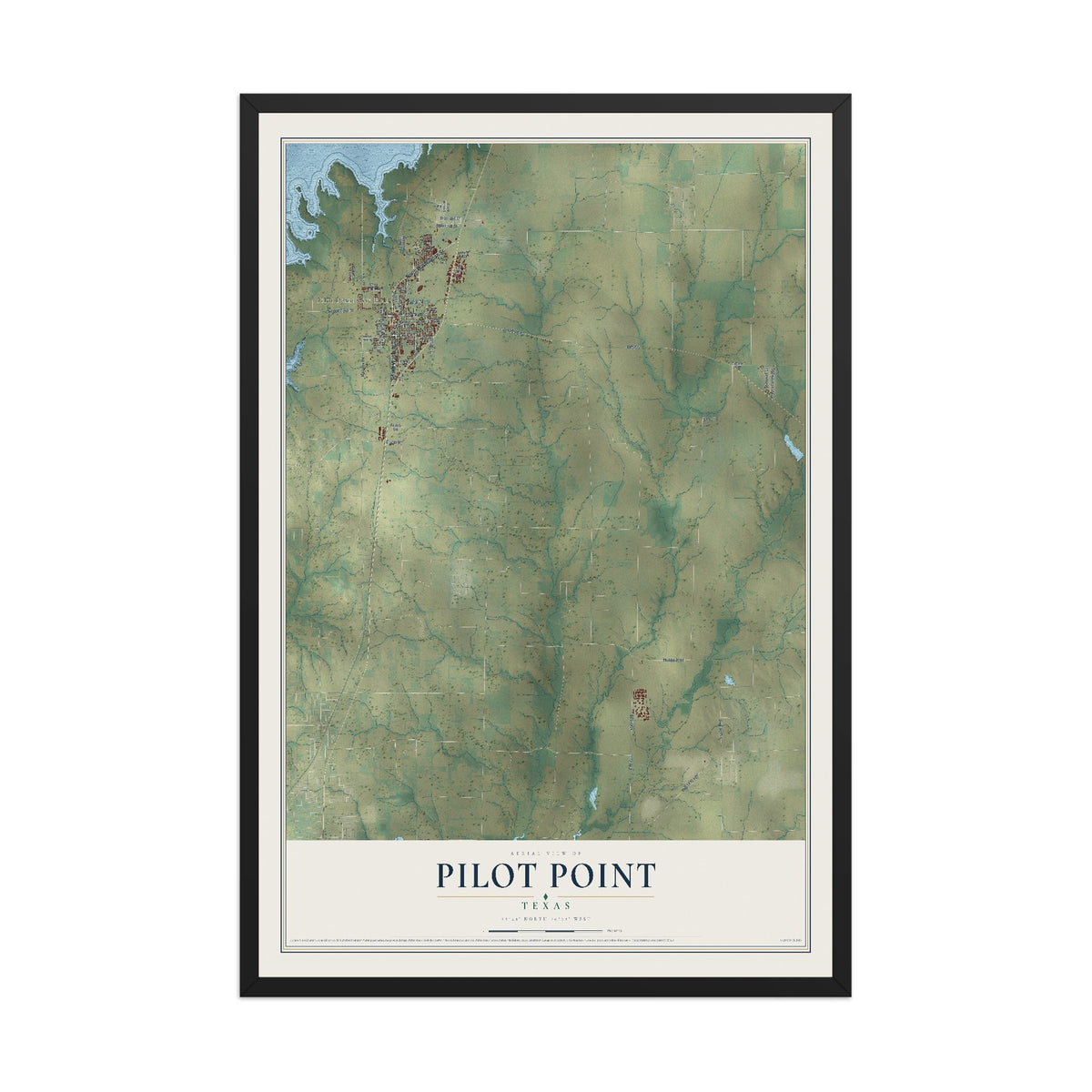 Map of Pilot Point, Texas, 12 x 18 inch print in a black wood frame