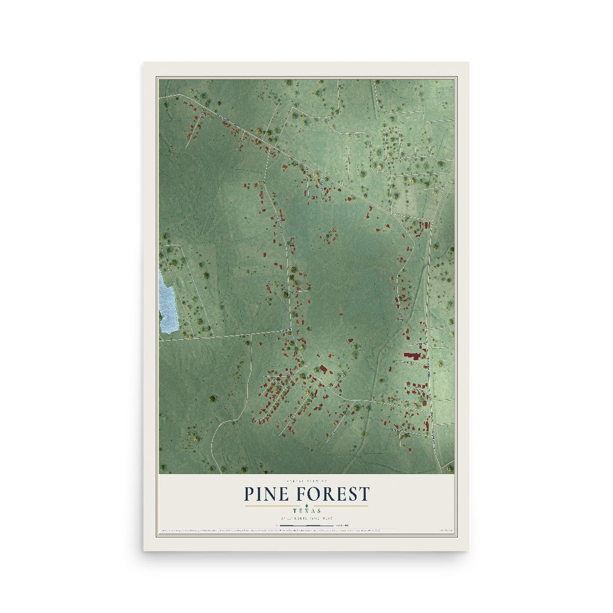 Map of Pine Forest, Texas, 12 x 18 inch unframed archival matte print