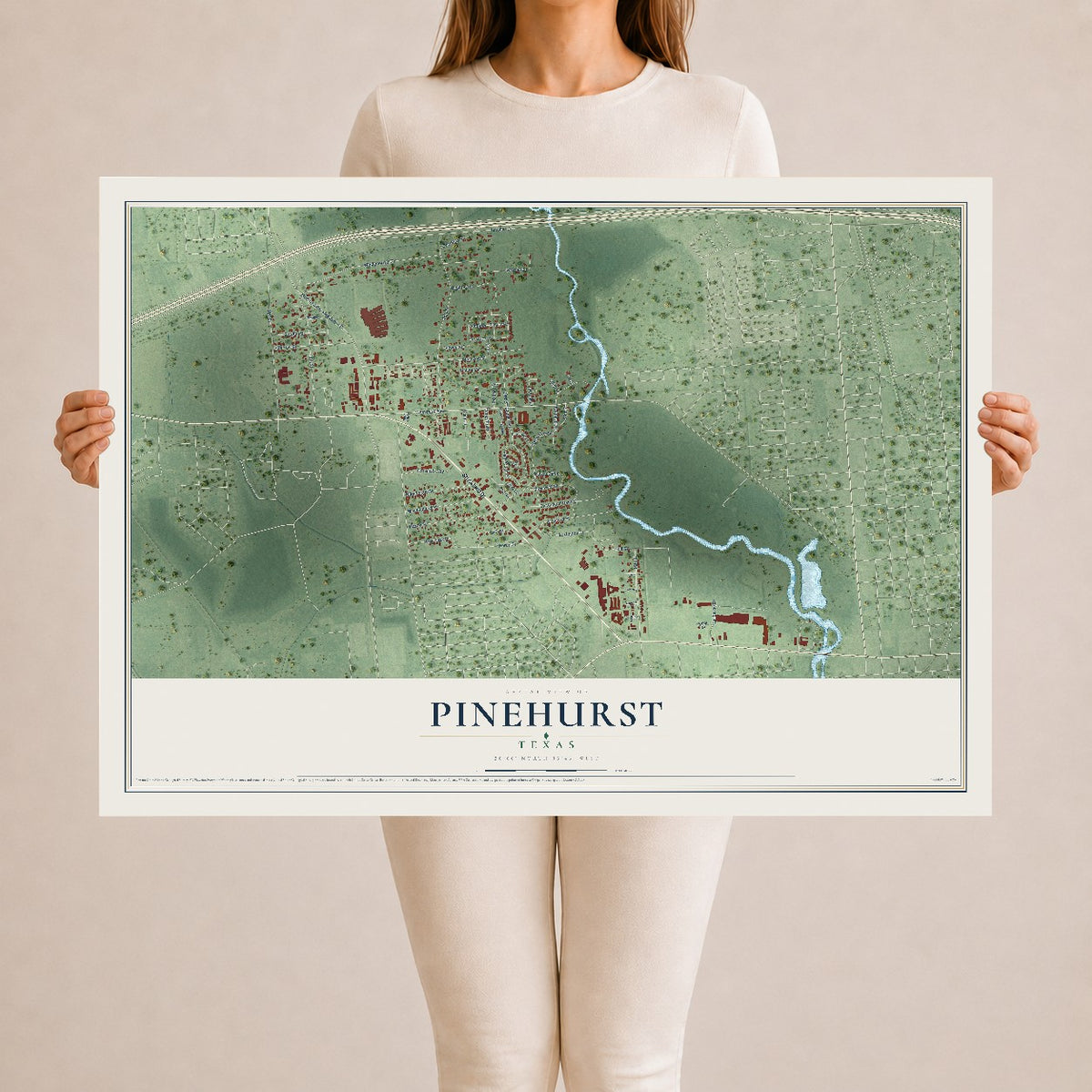 Map of Pinehurst, Texas, 24 x 36 inch unframed archival matte print