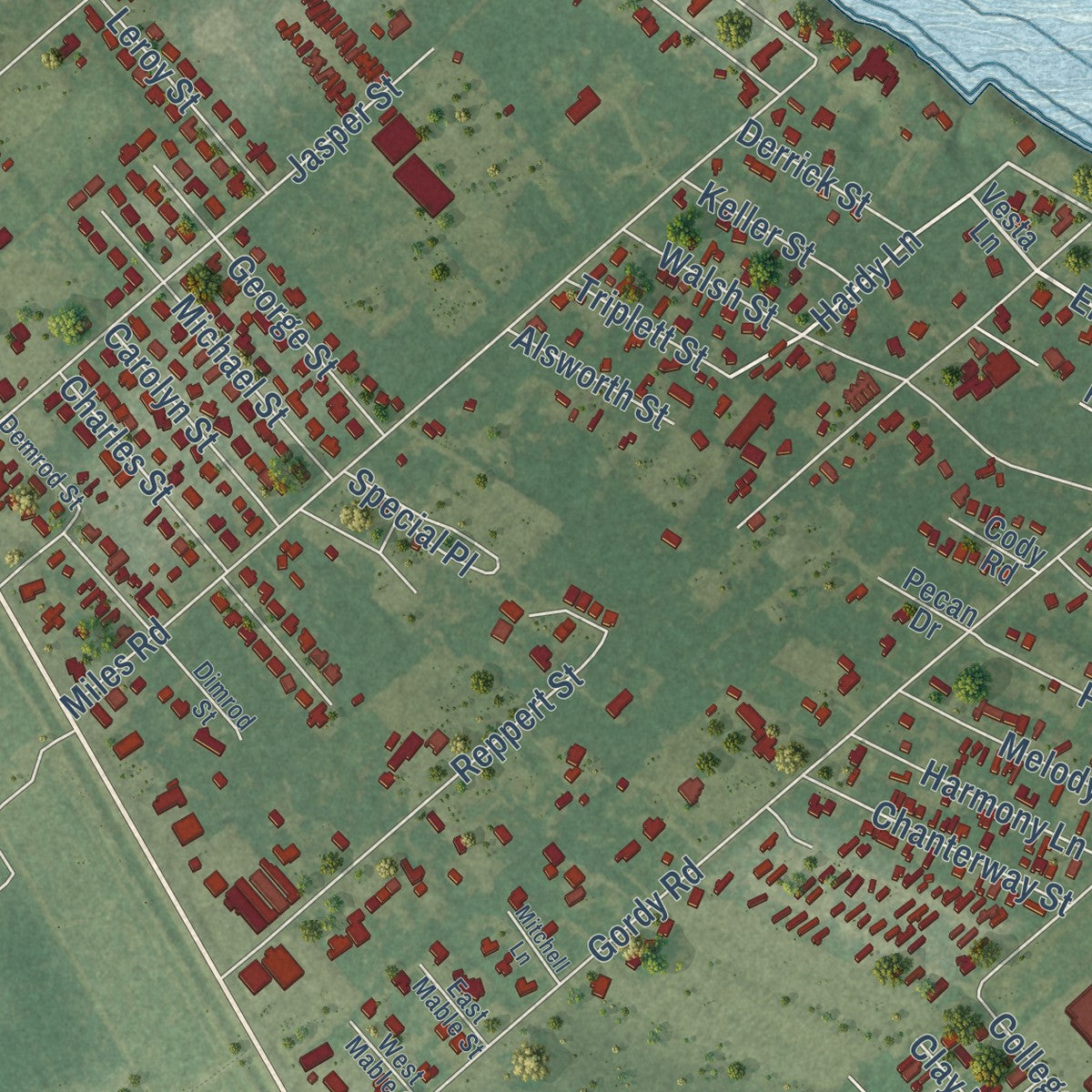 Second close-up of the map of Bacliff, Texas print showing more streets and buildings