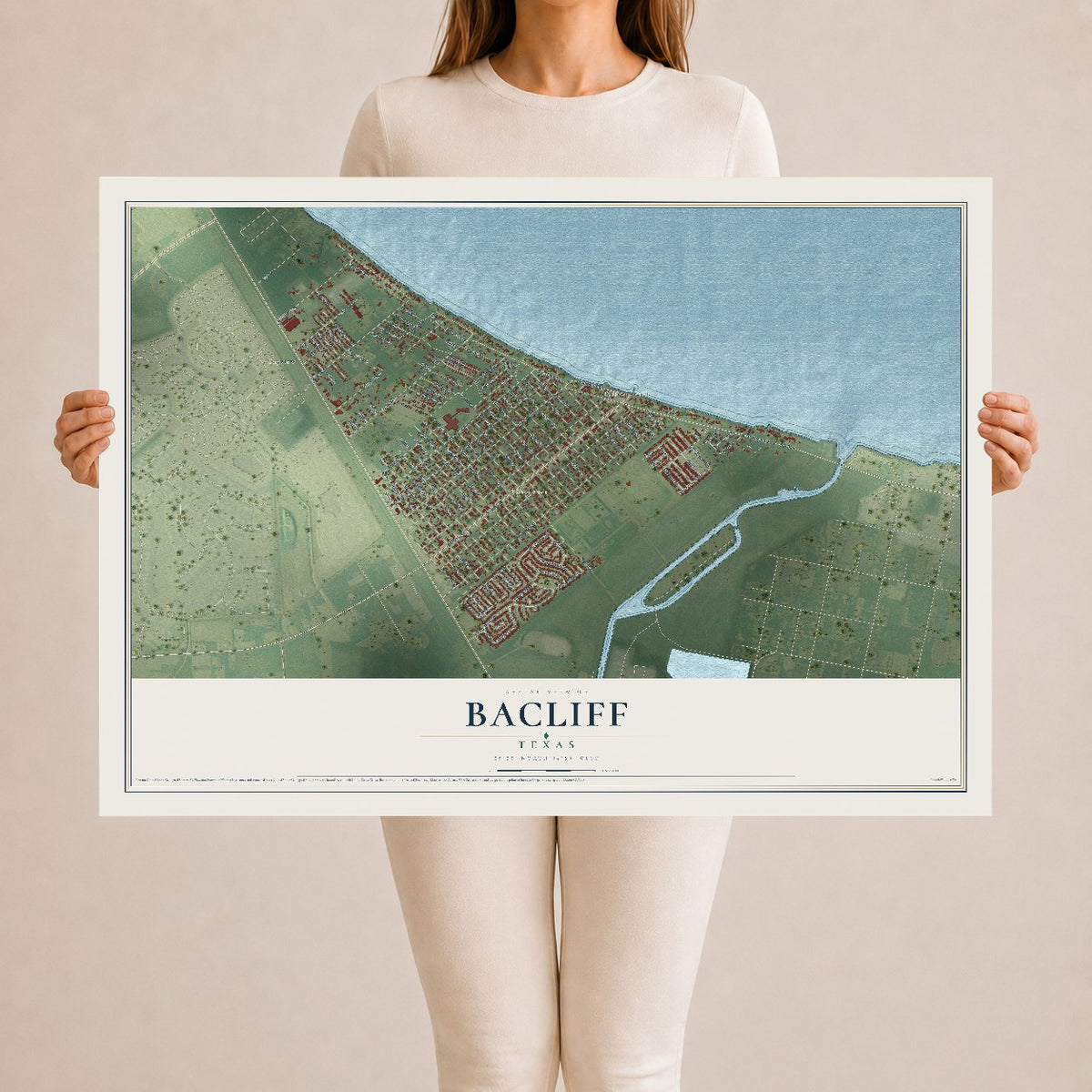 Map of Bacliff, Texas, 24 x 36 inch unframed archival matte print