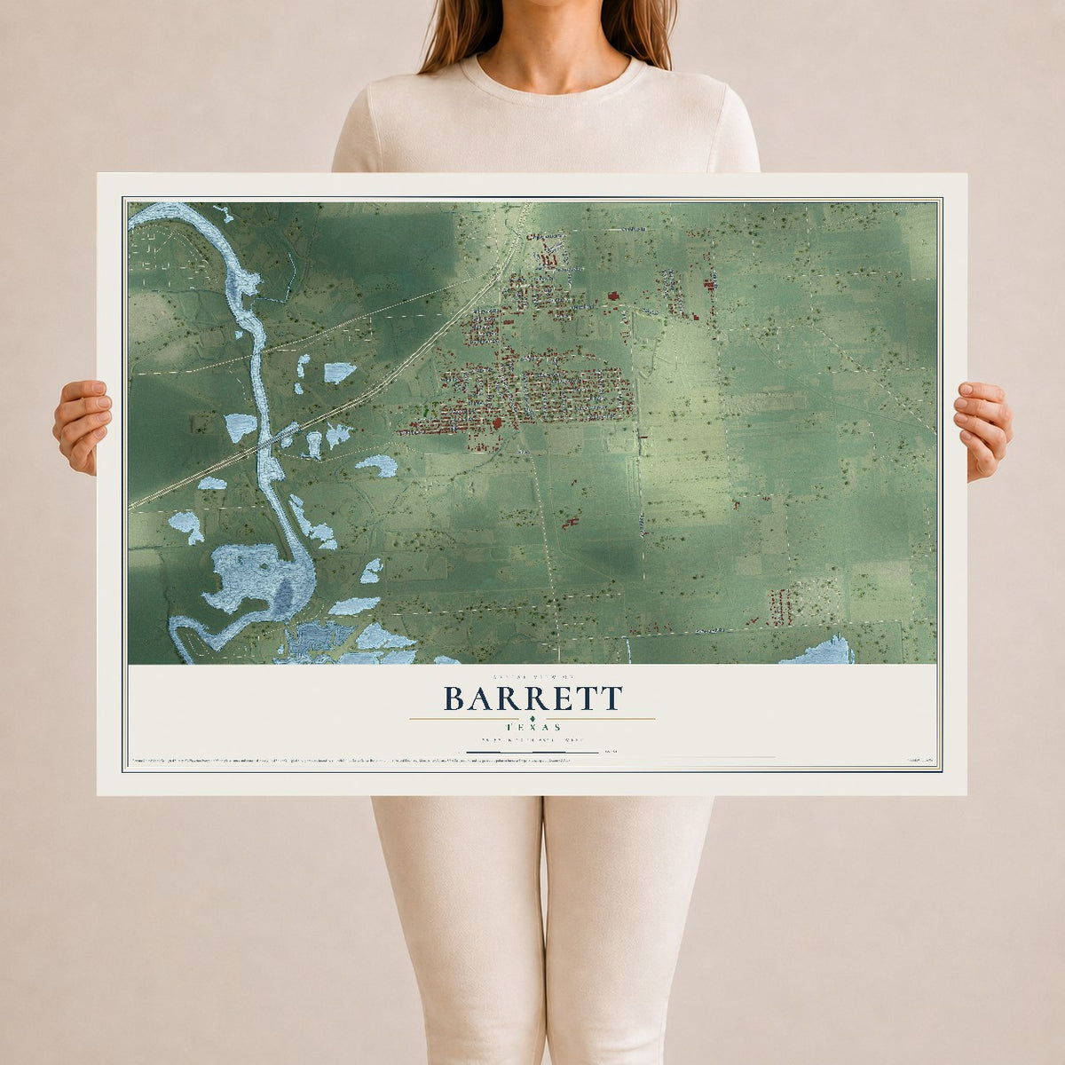 Map of Barrett, Texas, 24 x 36 inch unframed archival matte print