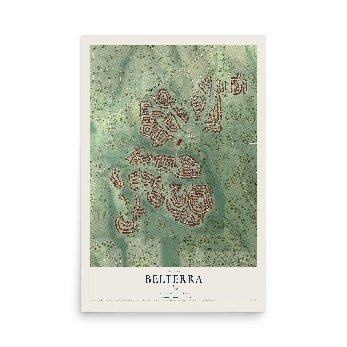 Map of Belterra, Texas, 12 x 18 inch unframed archival matte print