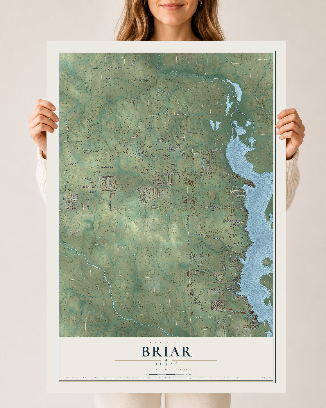 Map of Briar, Texas, 24 x 36 inch unframed archival matte print