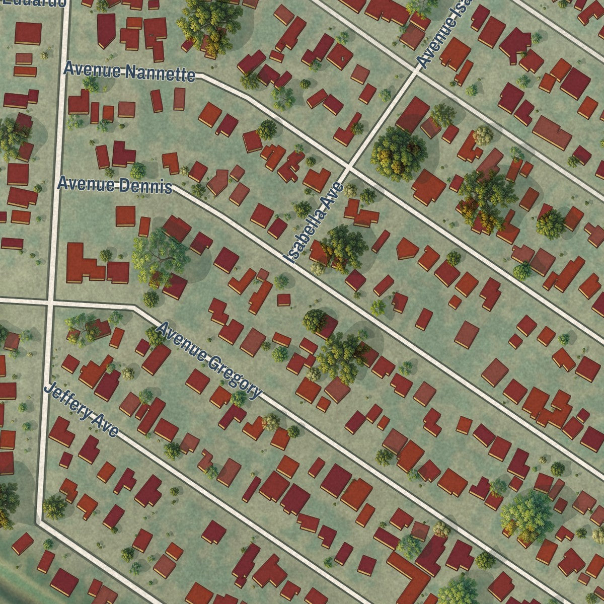 Second close-up of the map of Cameron Park, Texas print showing more streets and buildings