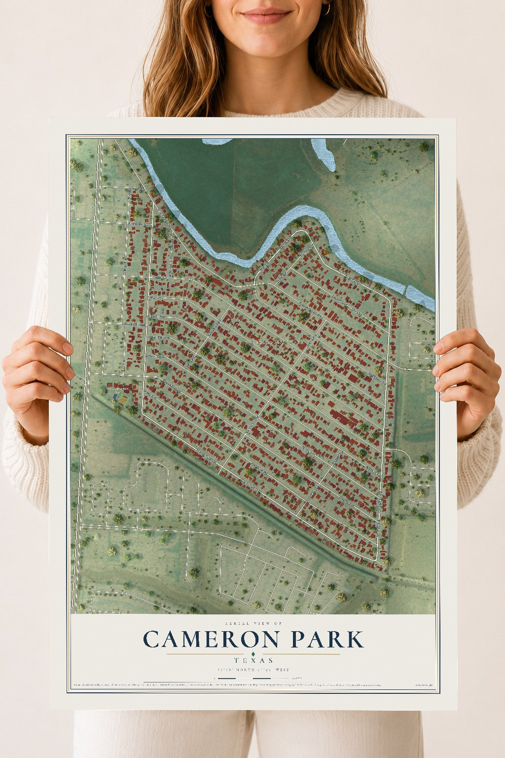Map of Cameron Park, Texas, 18 x 24 inch unframed archival matte print