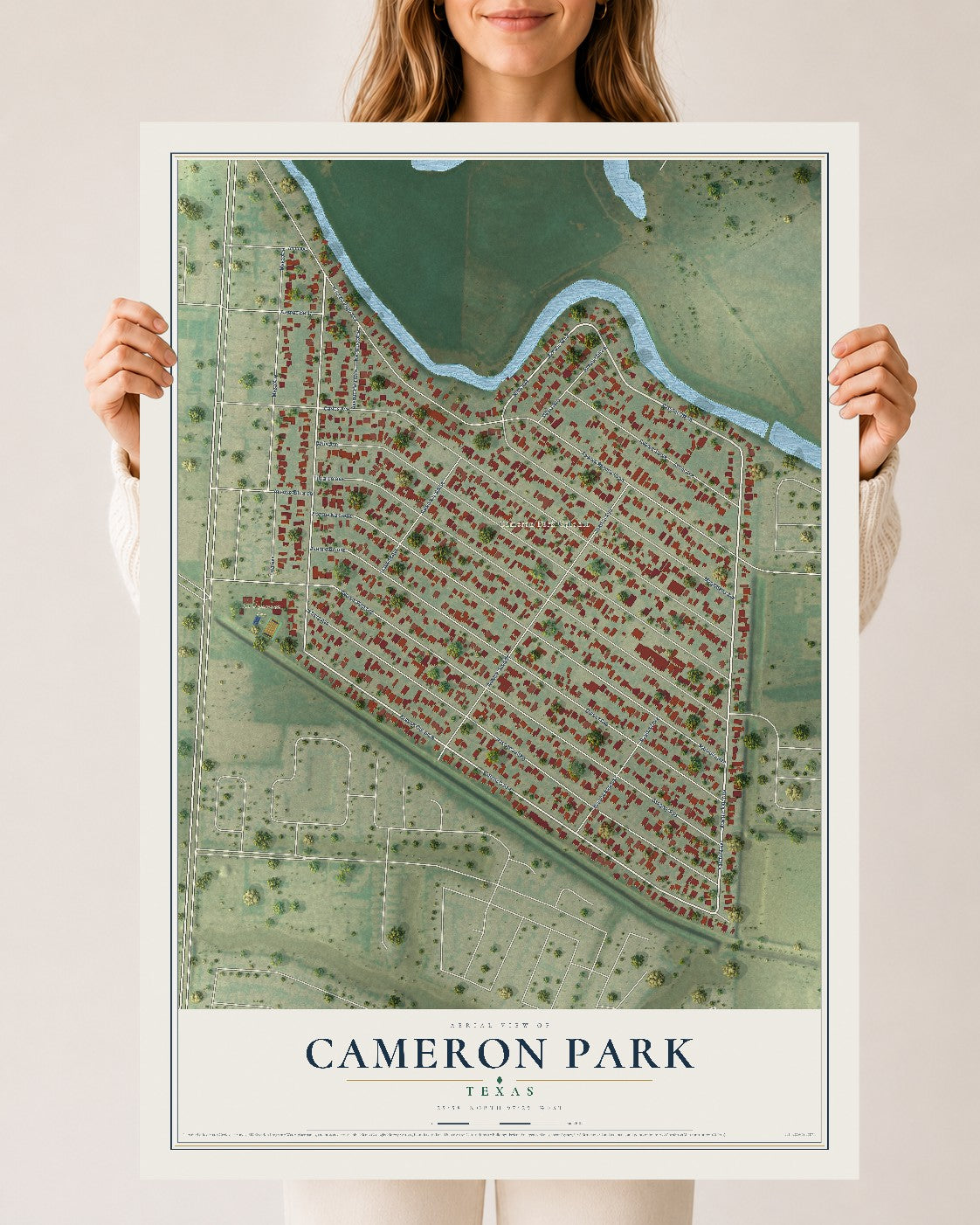 Map of Cameron Park, Texas, 24 x 36 inch unframed archival matte print