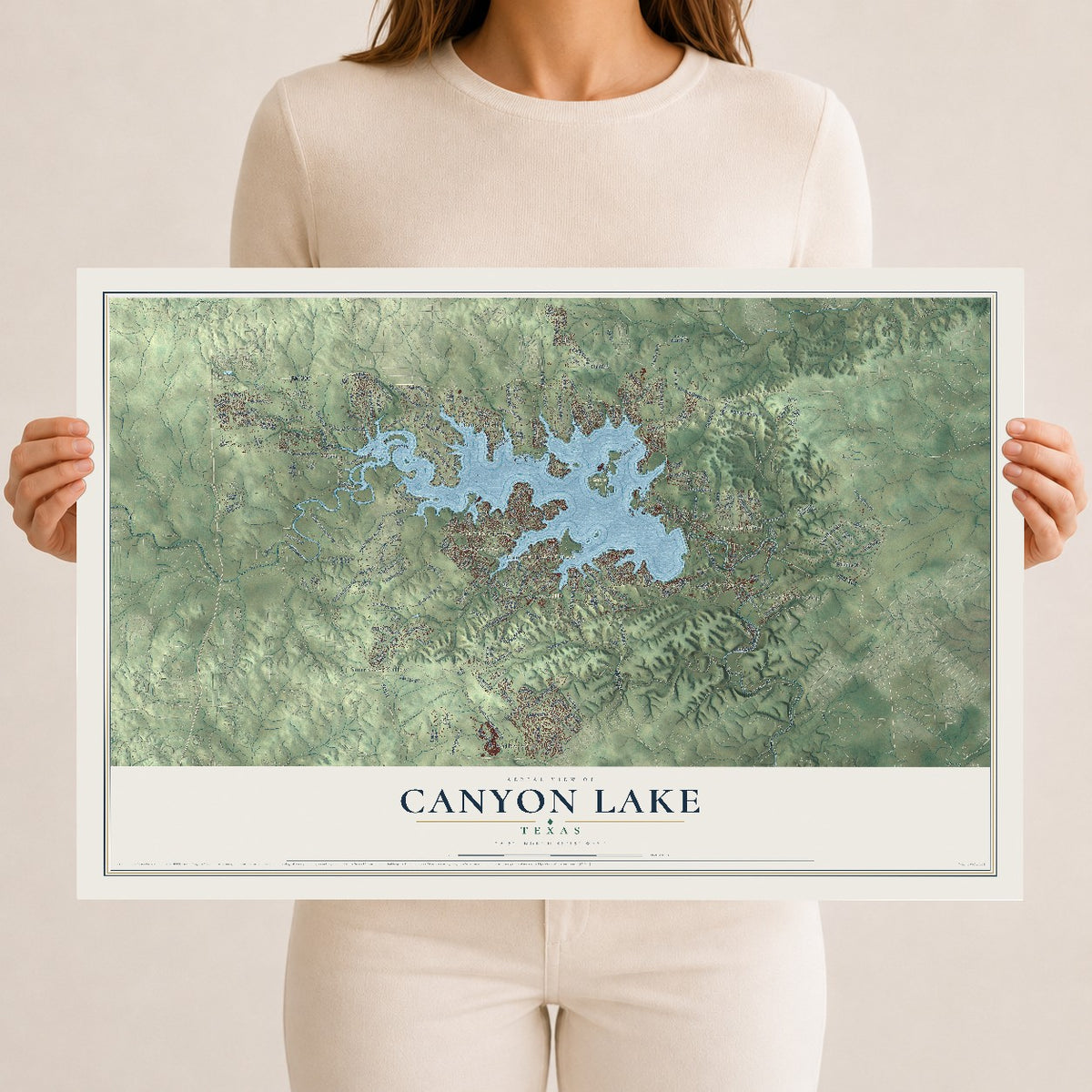 Map of Canyon Lake, Texas, 12 x 18 inch unframed archival matte print