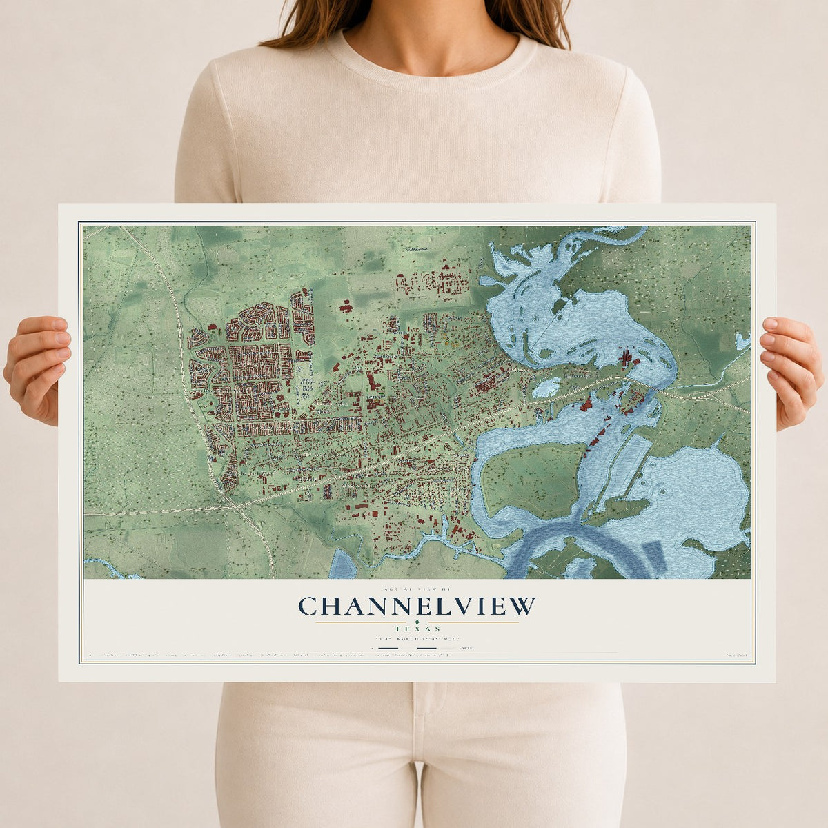 Map of Channelview, Texas, 12 x 18 inch unframed archival matte print