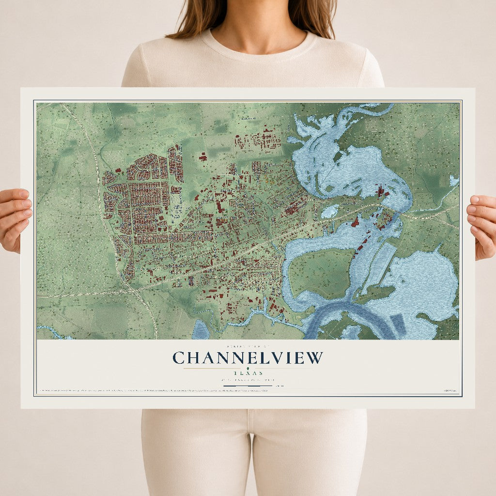 Map of Channelview, Texas, 18 x 24 inch unframed archival matte print