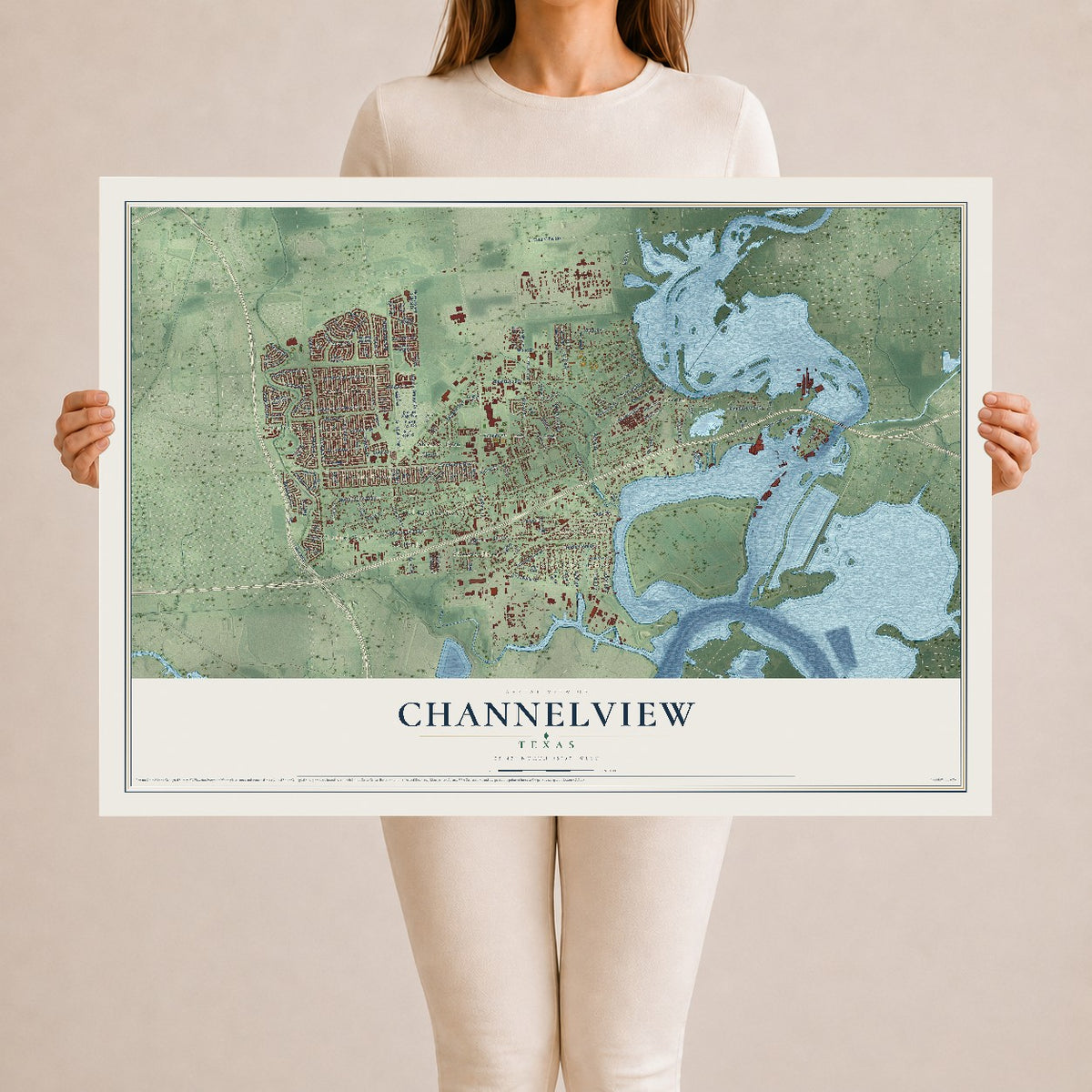 Map of Channelview, Texas, 24 x 36 inch unframed archival matte print