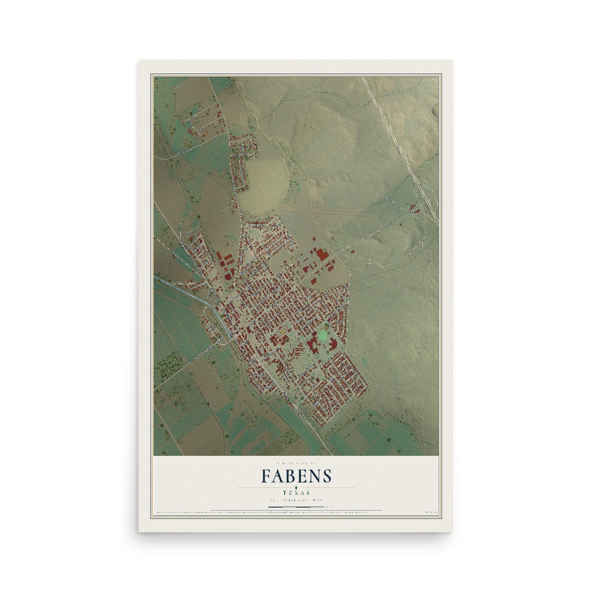 Map of Fabens, Texas, 12 x 18 inch unframed archival matte print