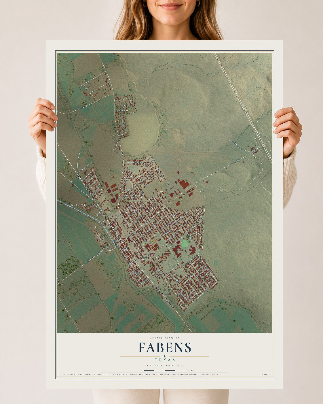 Map of Fabens, Texas, 24 x 36 inch unframed archival matte print