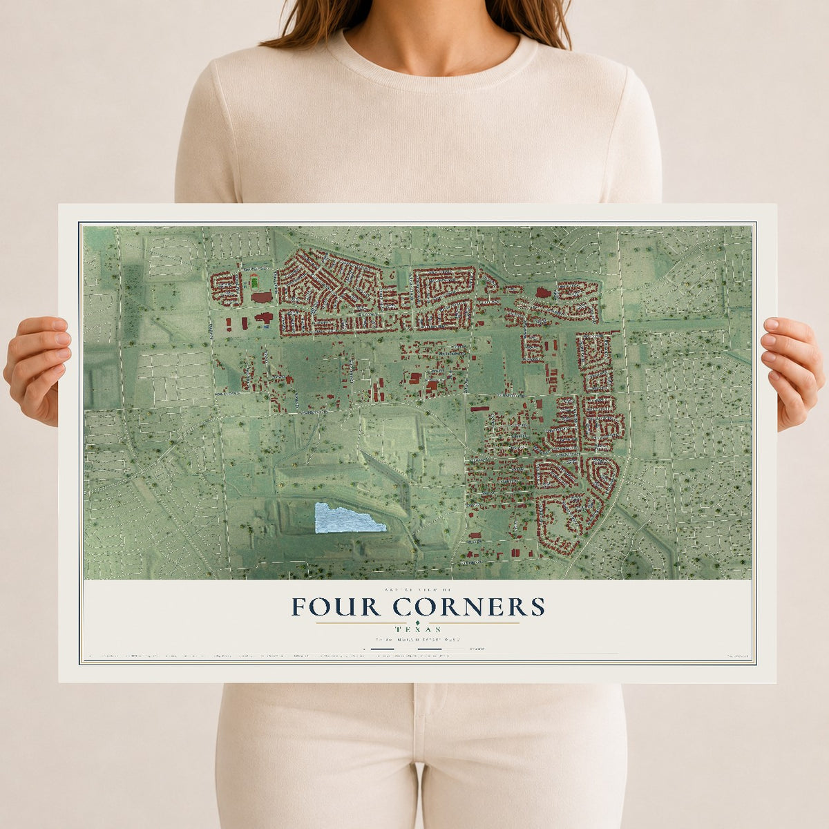 Map of Four Corners, Texas, 12 x 18 inch unframed archival matte print
