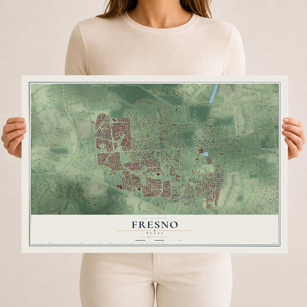 Map of Fresno, Texas, 12 x 18 inch unframed archival matte print