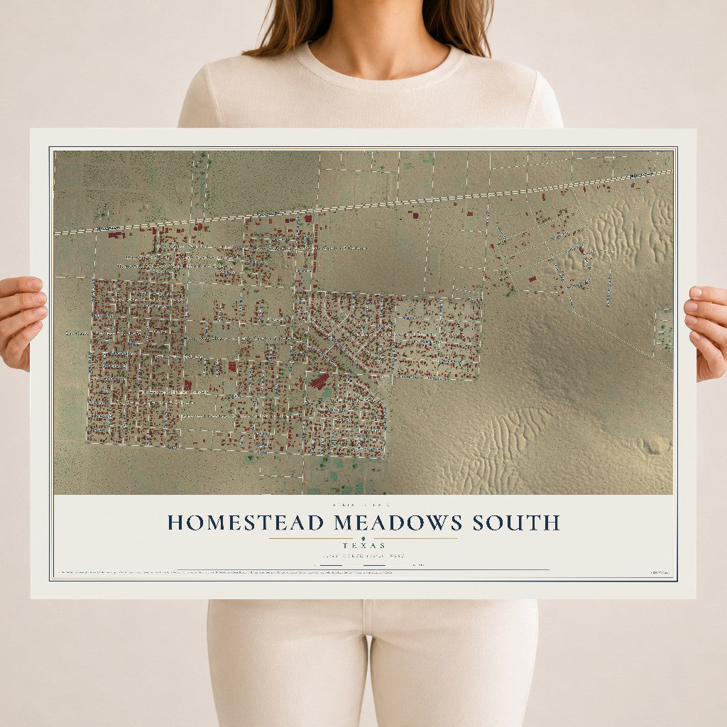 Map of Homestead Meadows South, Texas, 18 x 24 inch unframed archival matte print