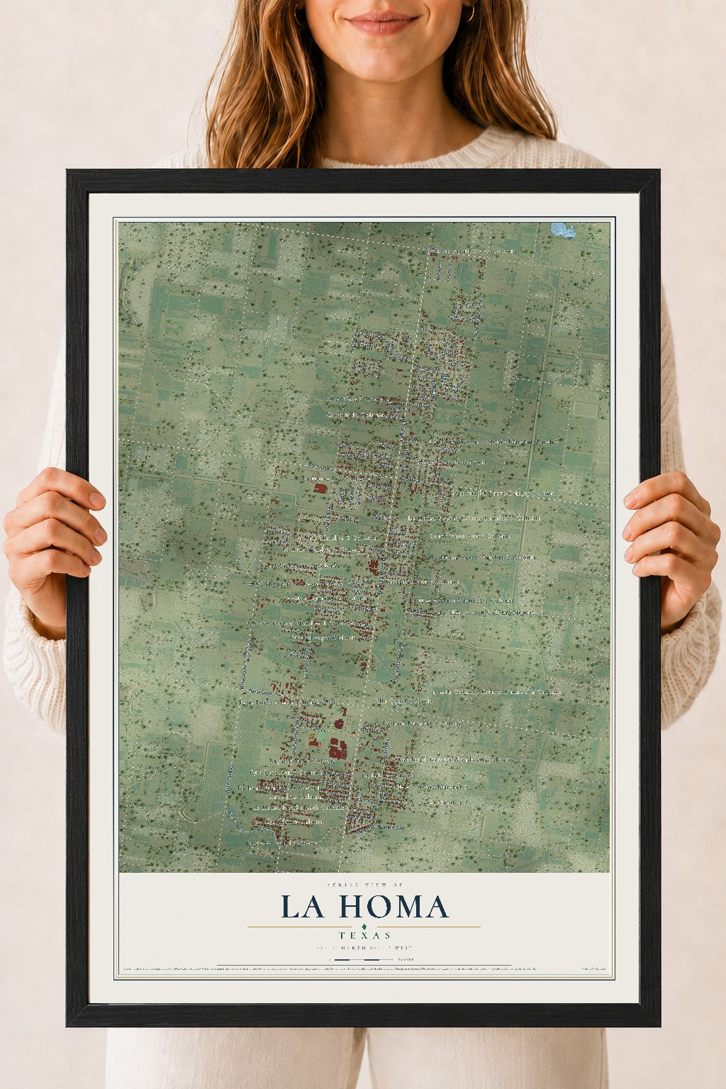 Map of La Homa, Texas, 18 x 24 inch print in a black wood frame