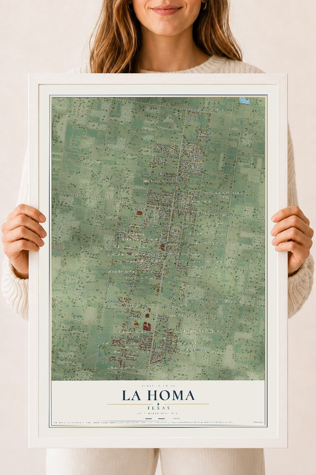 Map of La Homa, Texas, 18 x 24 inch print in a white wood frame